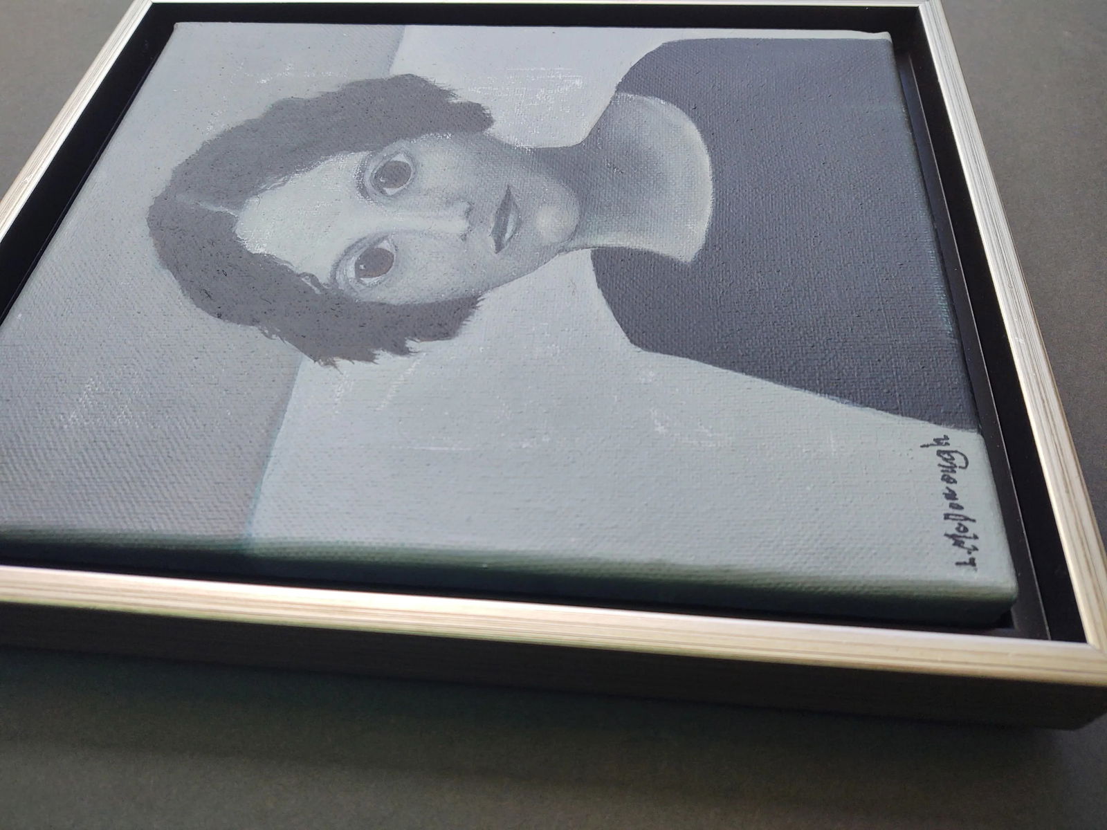 Brown-Eyed Girl Contemporary Original Portrait Oil Painting by Linda McDonough, Framed - 6