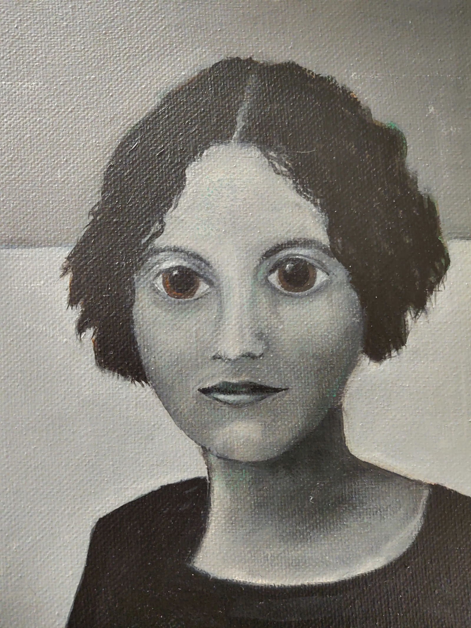 Brown-Eyed Girl Contemporary Original Portrait Oil Painting by Linda McDonough, Framed - 8