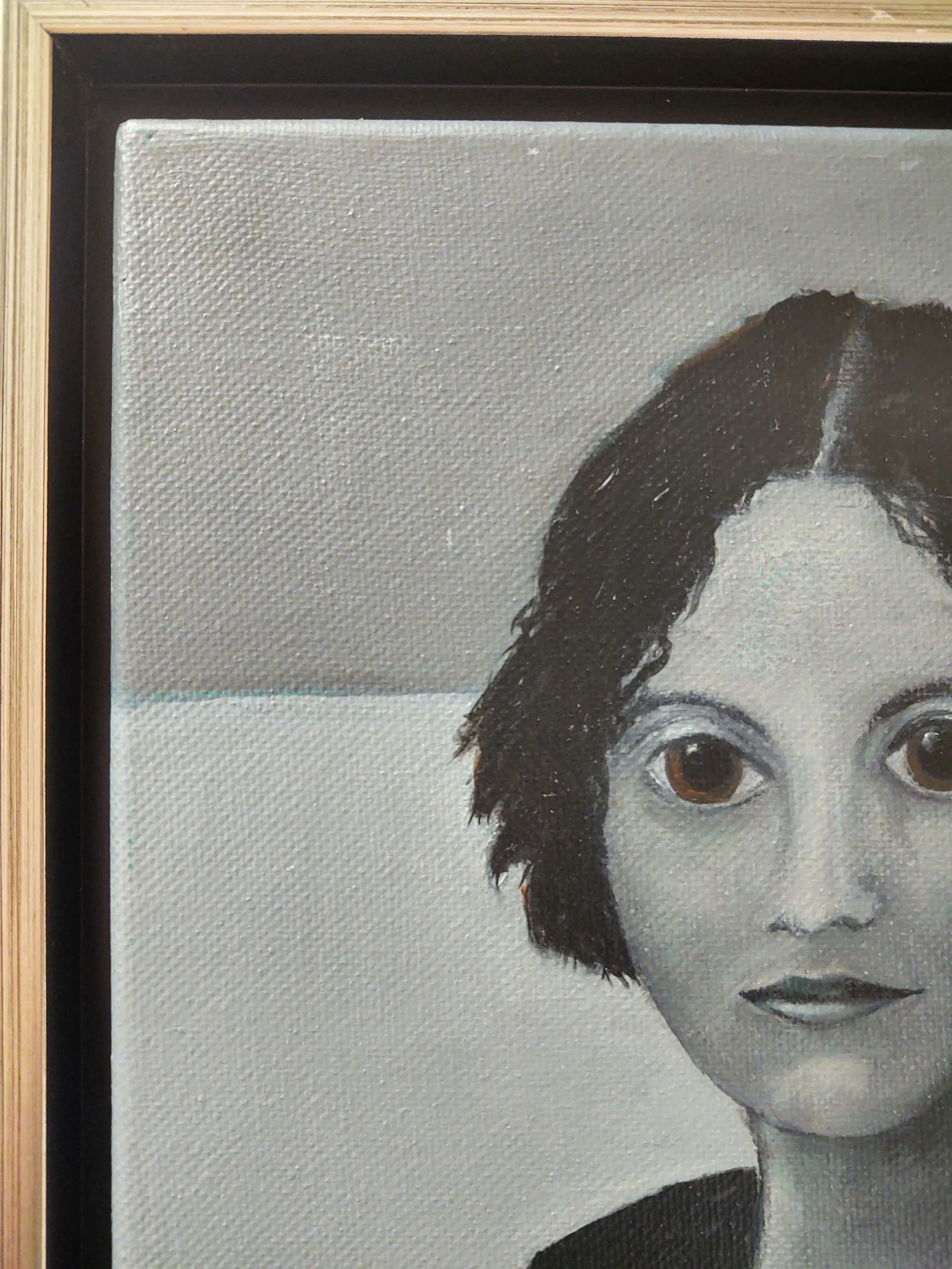 Brown-Eyed Girl Contemporary Original Portrait Oil Painting by Linda McDonough, Framed - 9