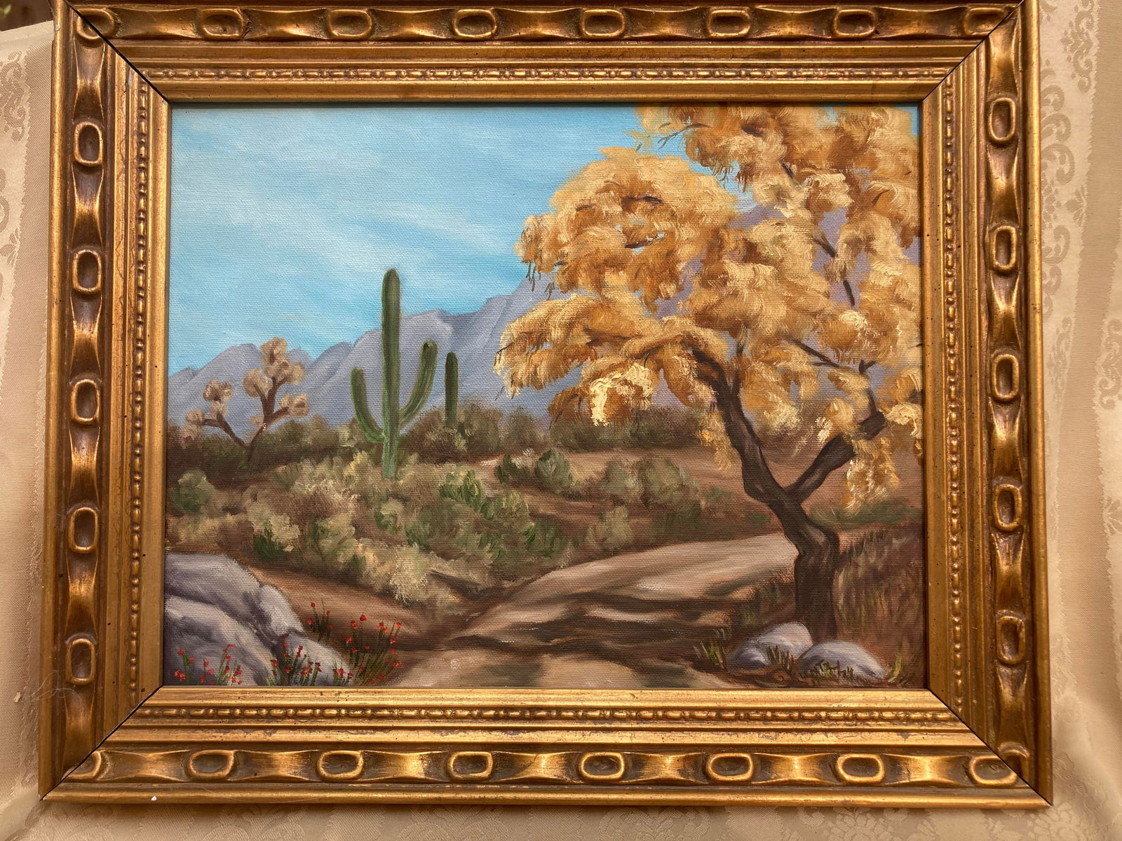 1973 Original Desert Landscape Oil Painting by Roger Kuntz, Framed - 7