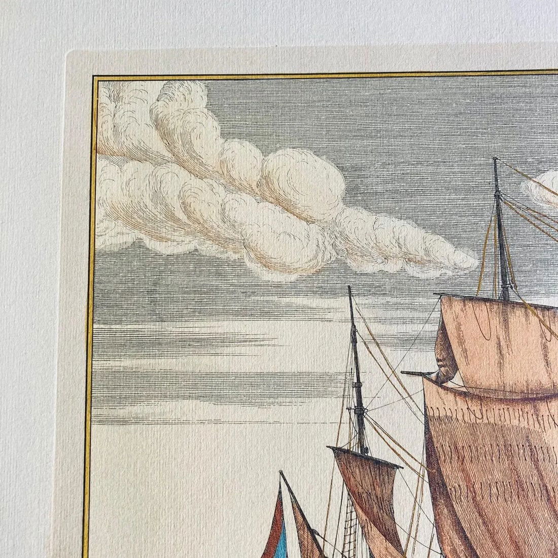 19th Century Hand Colored Ship Engraving by V Cioni - 4