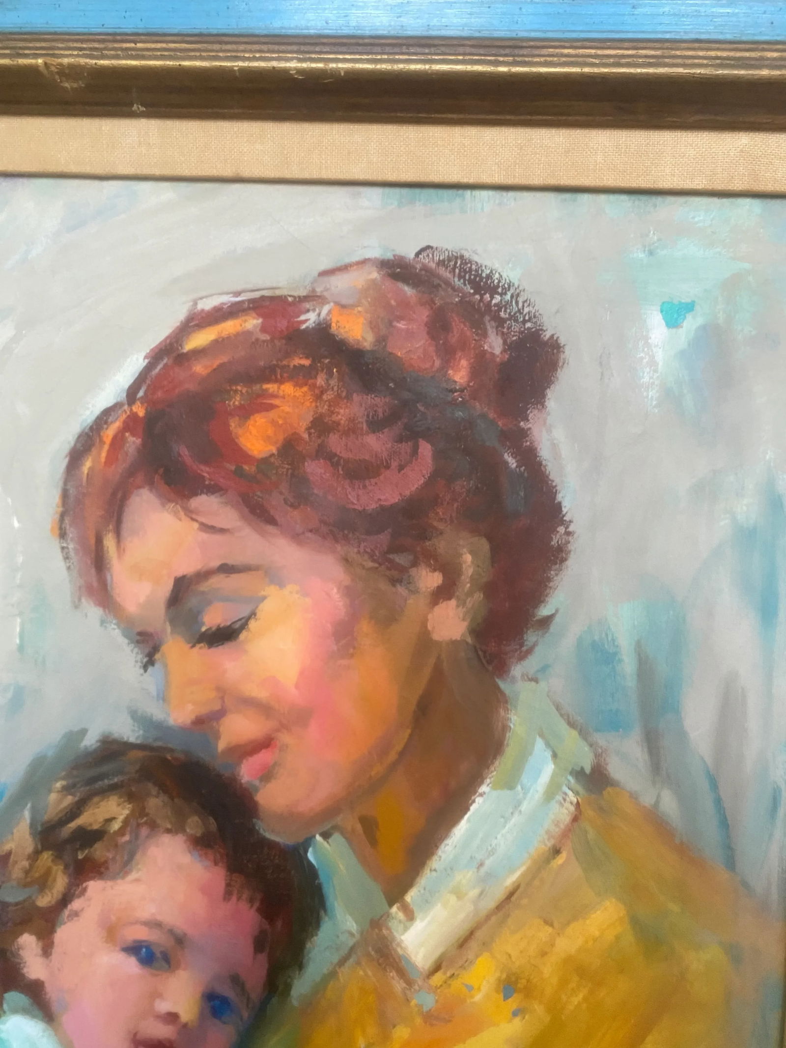 Vintage Boho Impressionist Oil Painting of Mother and Child by Florence Purdun 1986 - 3