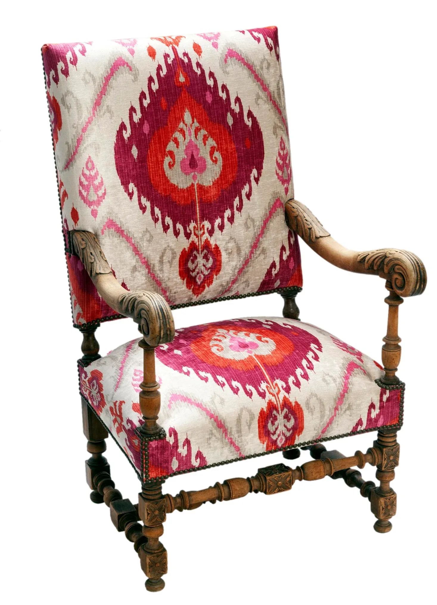 Mid 19th Century Ikat Throne Chair - 3