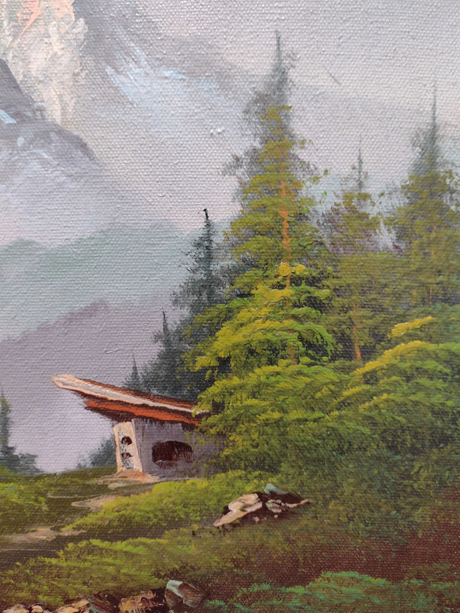 Vintage Impressionist Landscape Snowy Mountains Woods Acrylic on Canvas Framed 12x16 - 3