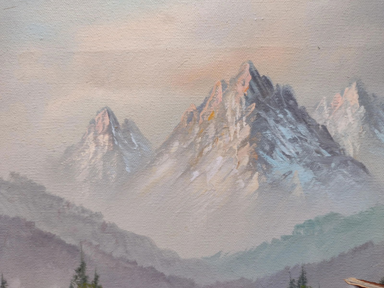 Vintage Impressionist Landscape Snowy Mountains Woods Acrylic on Canvas Framed 12x16 - 4