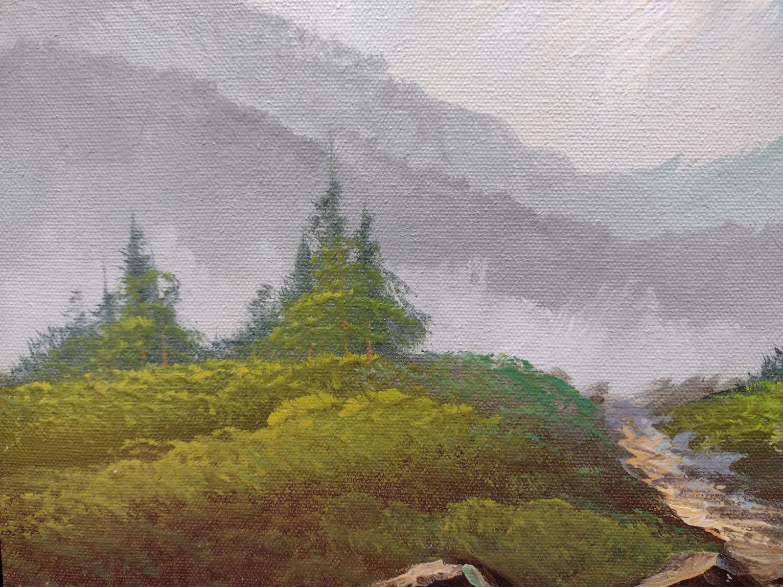 Vintage Impressionist Landscape Snowy Mountains Woods Acrylic on Canvas Framed 12x16 - 5