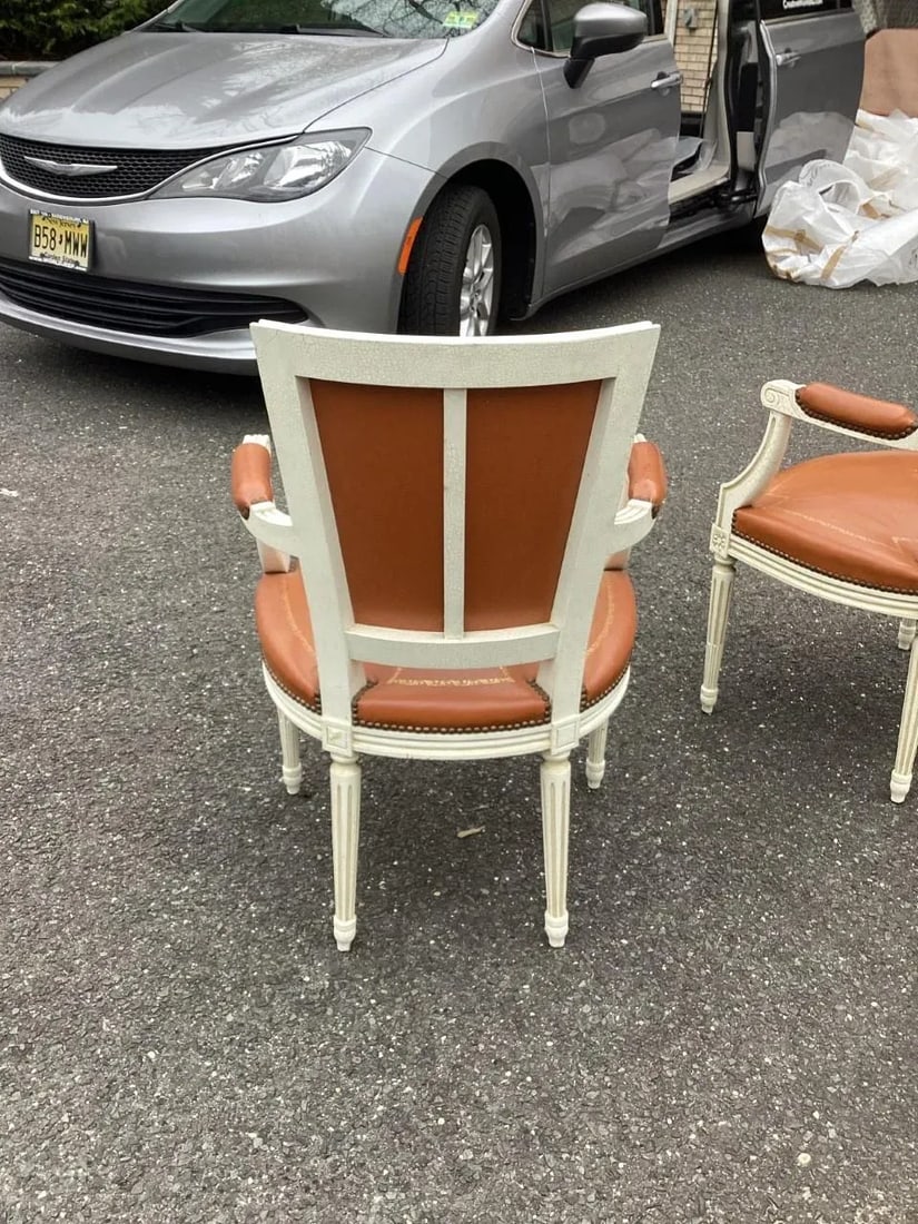 1950s Vintage Louis XVI French Leather Painted Chairs - Set of 2 - 3