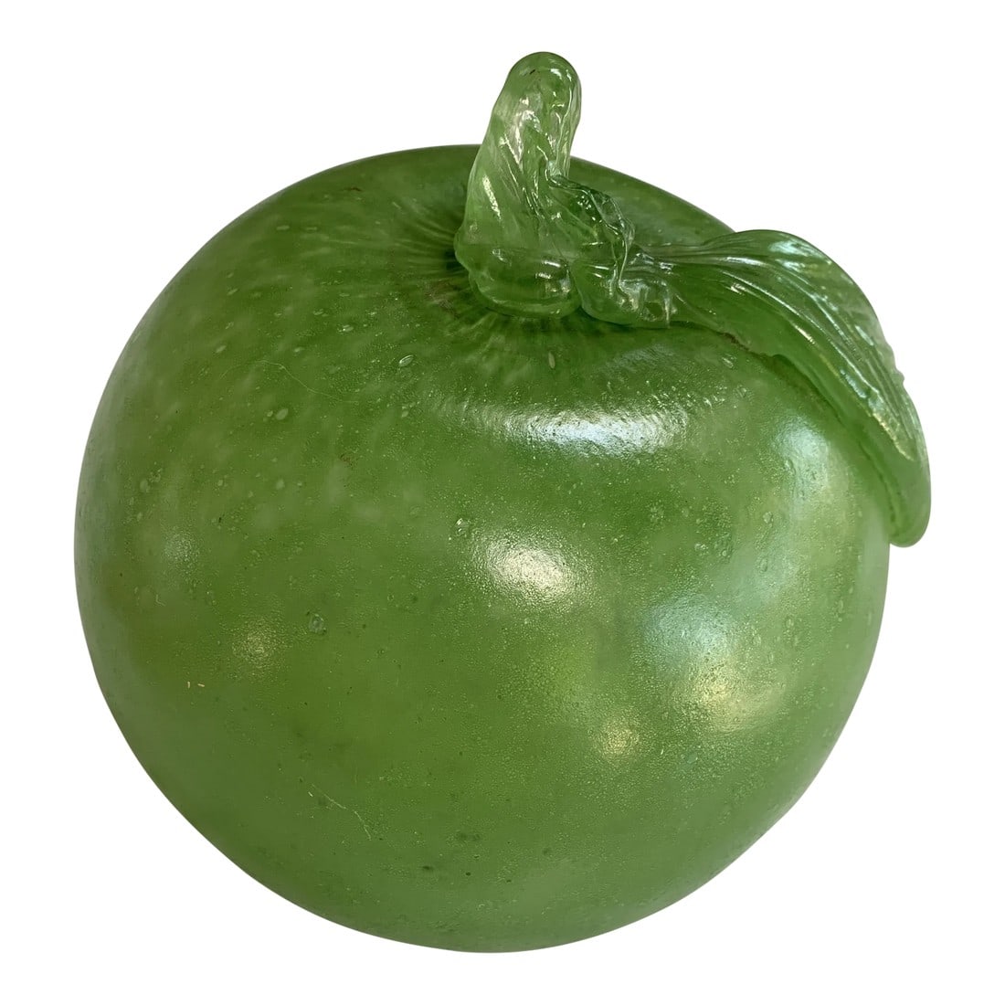 1970s Glass Apple by Ethan Allen Made in Italy: Handcrafted in Italy for Ethan Allen. Made in the 1970s. Condition: Original Condition Unaltered; Some Imperfections; Great condition Dimensions: Height: 6 in. Width: 5.5 in. Depth: 5.5 in. 