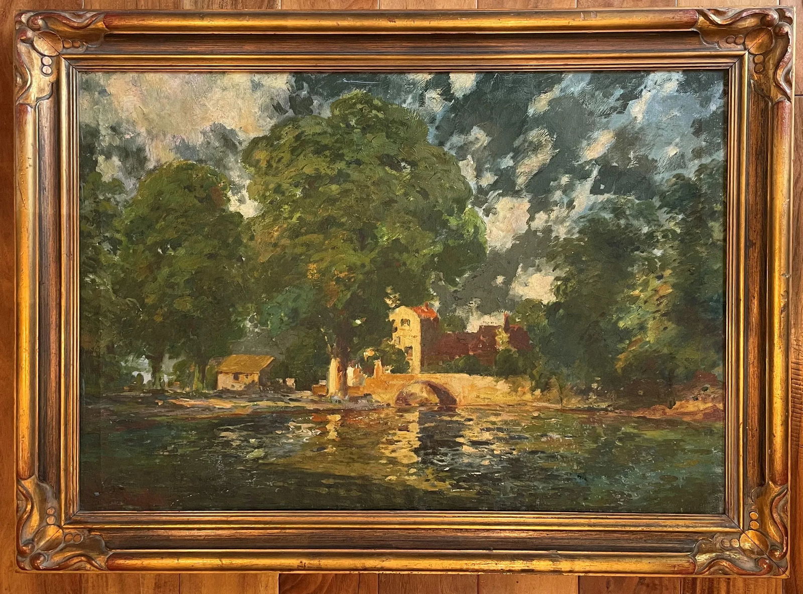 European Lake Landscape, Vintage Oil Painting - 10