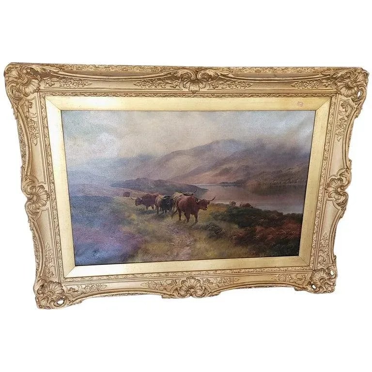 19c Oil on Canvas of Highland Rovers at Loch Earn by Hr Hall - 12