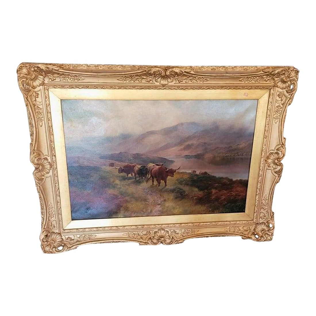 19c Oil on Canvas of Highland Rovers at Loch Earn by Hr Hall: PRESENTING A GORGEOUS and HIGHLY DESIRABLE 19C Oil on Canvas Highland Rovers at Loch Earn by HR Hall. Circa 1890-1900 and painted by Henry Robinson Hall, a renowned British Artist, known for his Scott