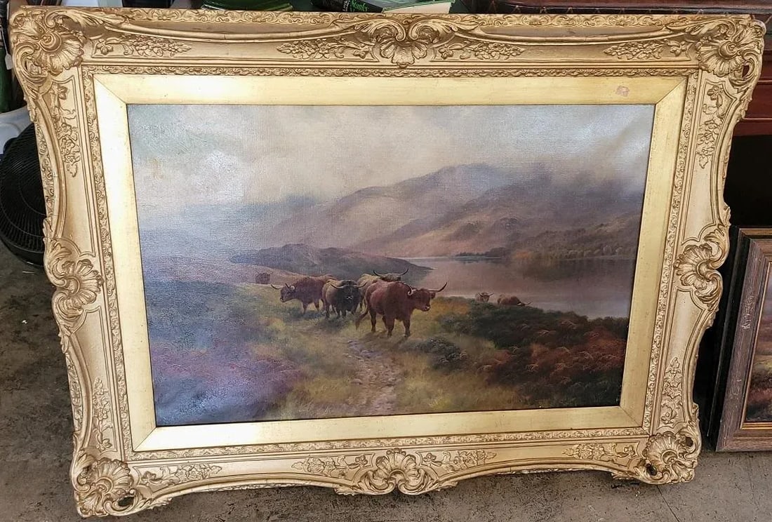 19c Oil on Canvas of Highland Rovers at Loch Earn by Hr Hall - 2