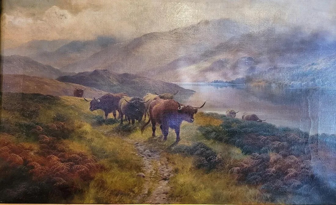 19c Oil on Canvas of Highland Rovers at Loch Earn by Hr Hall - 7