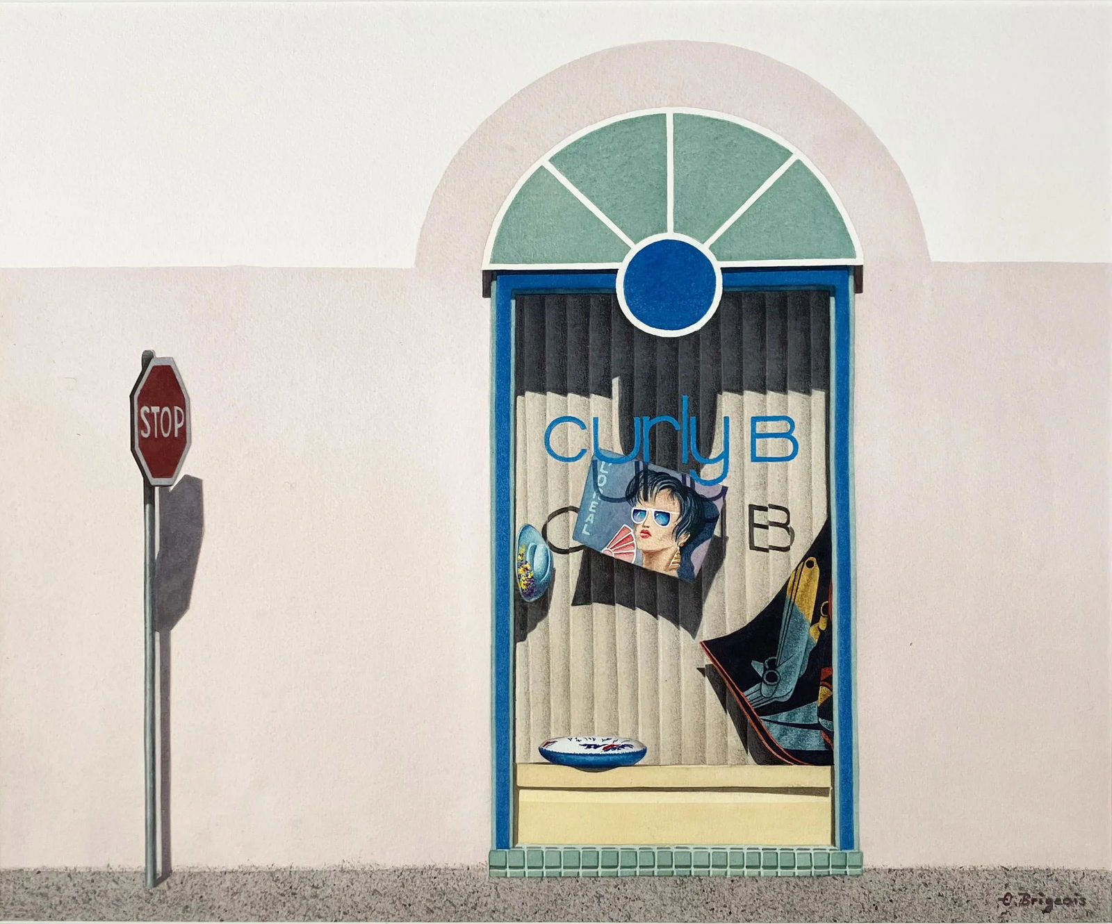 1987 Evelyne Brigeois Watercolor Painting, "A Storefront in Troyes, France" - 9