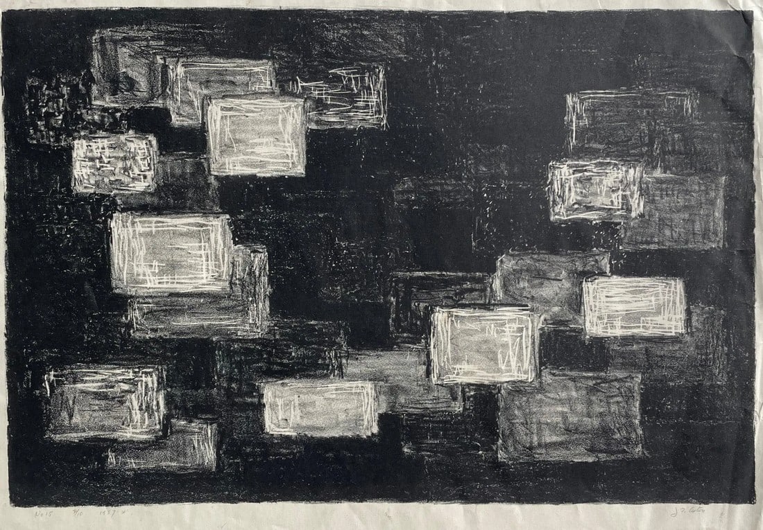 1957 Abstract Black and White Lithograph by J. Axton (1 of 7)