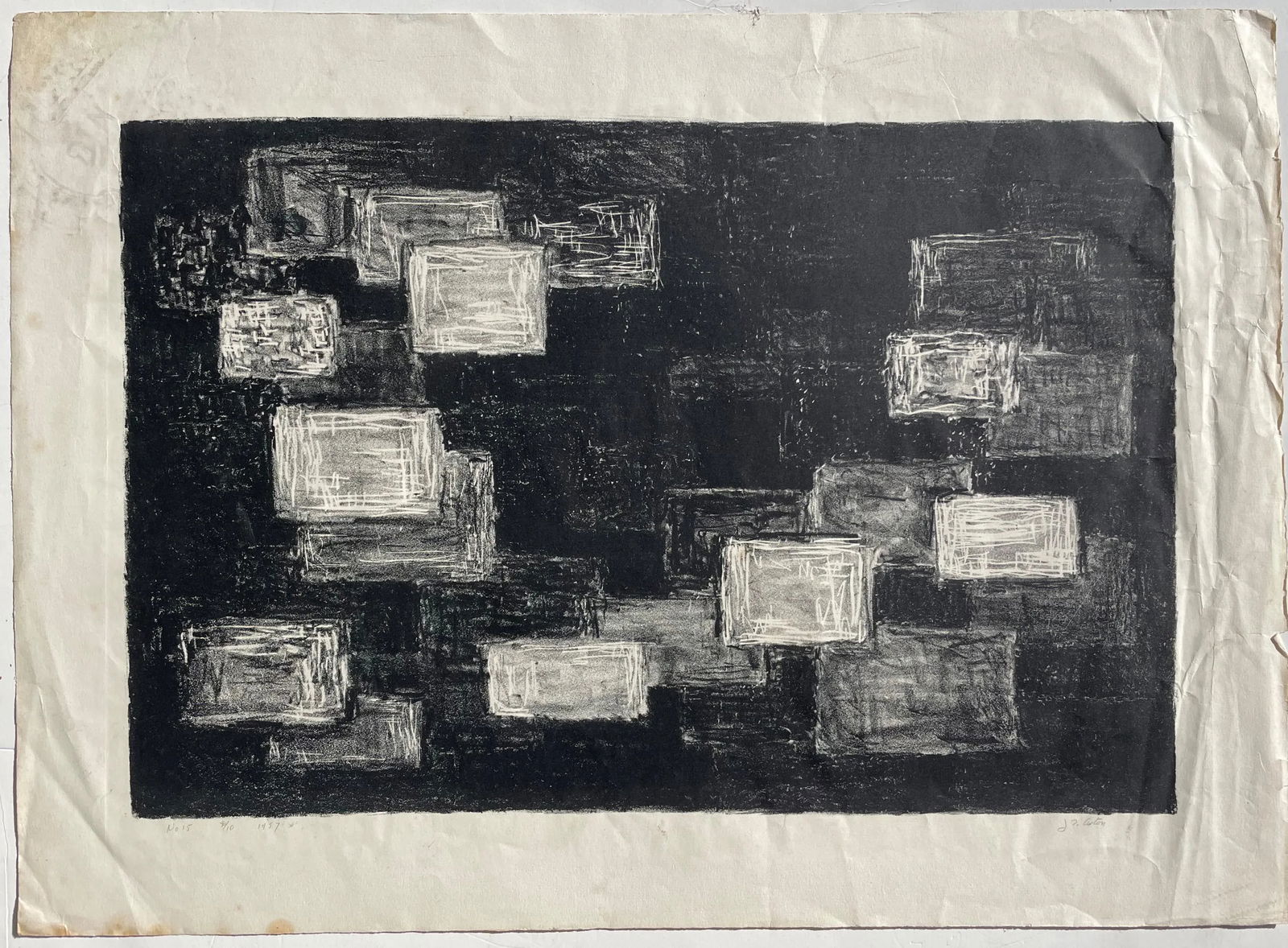 1957 Abstract Black and White Lithograph by J. Axton - 2