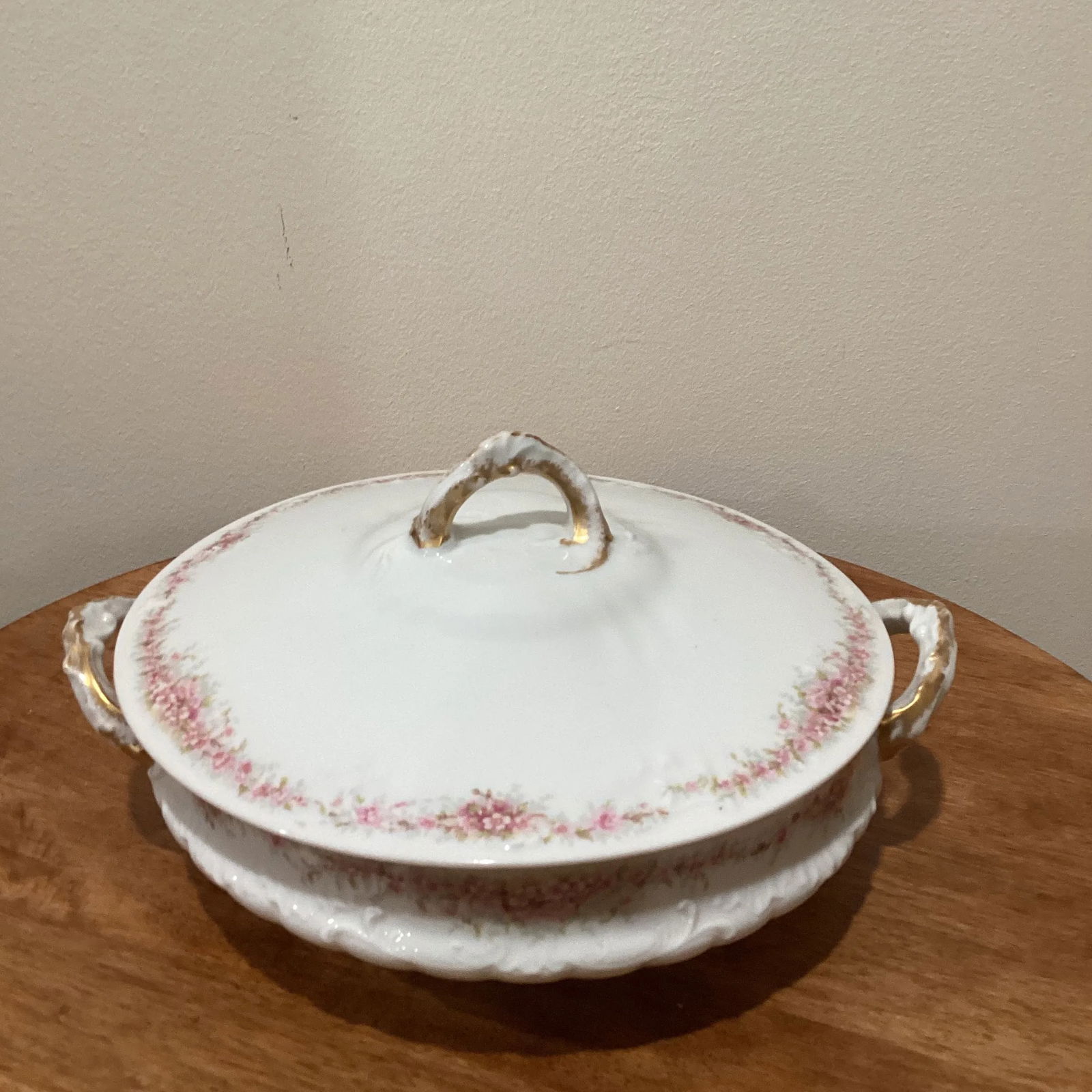 Antique Htf Theodore Haviland Limoges France Covered Serving Dish with Gold Accents - 13