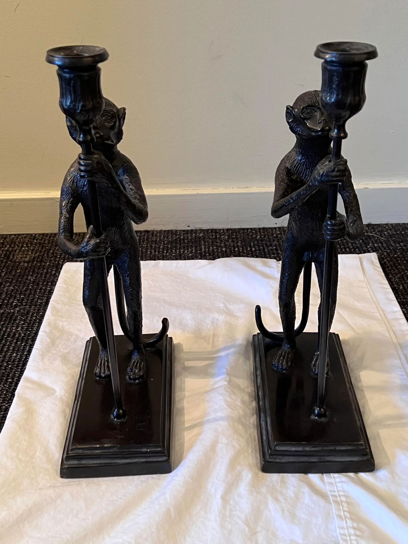 1990s Maitland-Smith Bronze Monkey Candle Holders- a Pair - 10