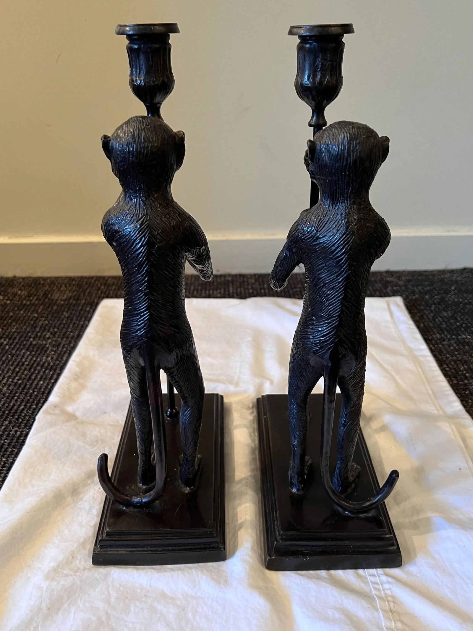 1990s Maitland-Smith Bronze Monkey Candle Holders- a Pair - 3
