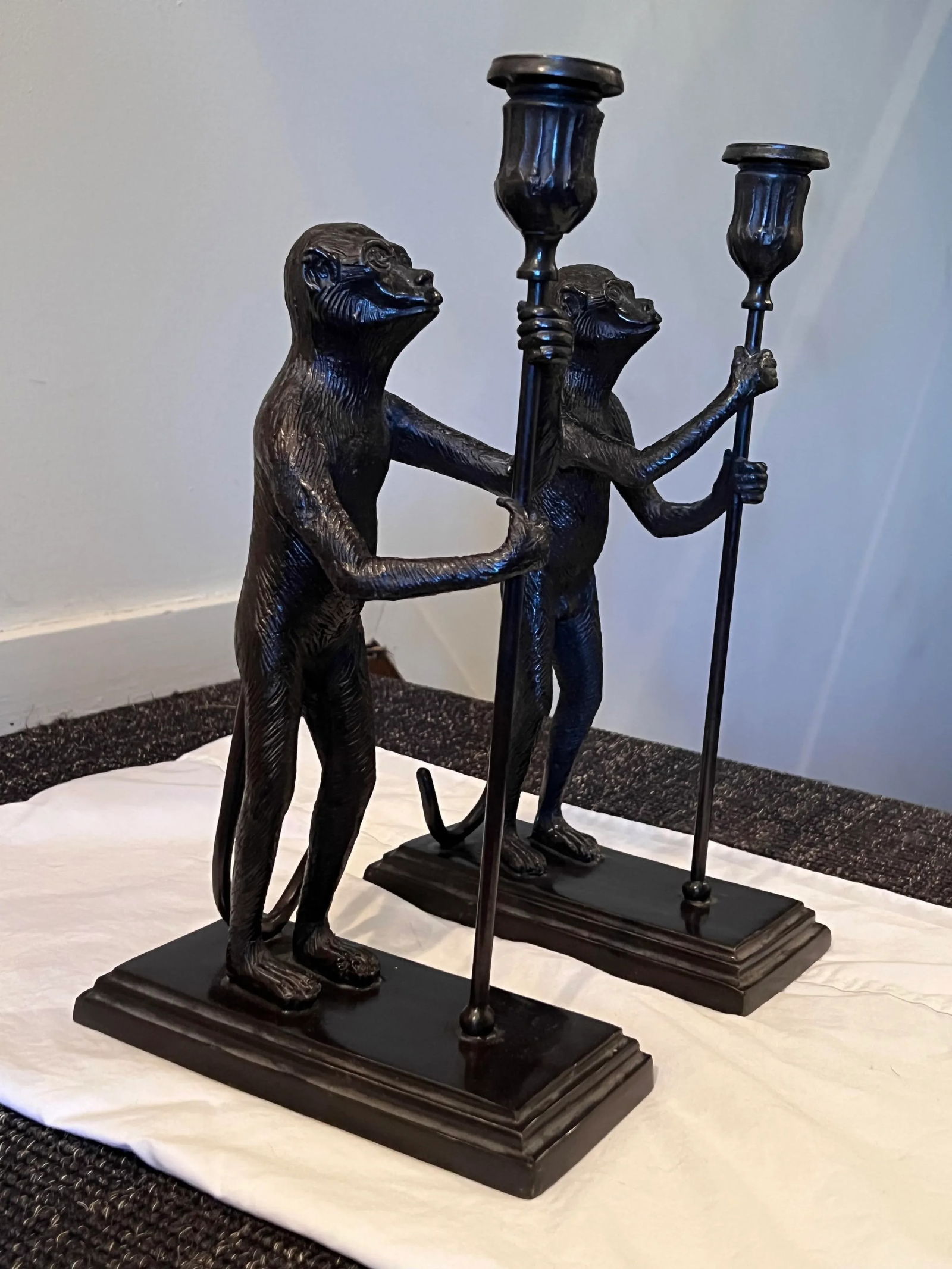 1990s Maitland-Smith Bronze Monkey Candle Holders- a Pair - 4
