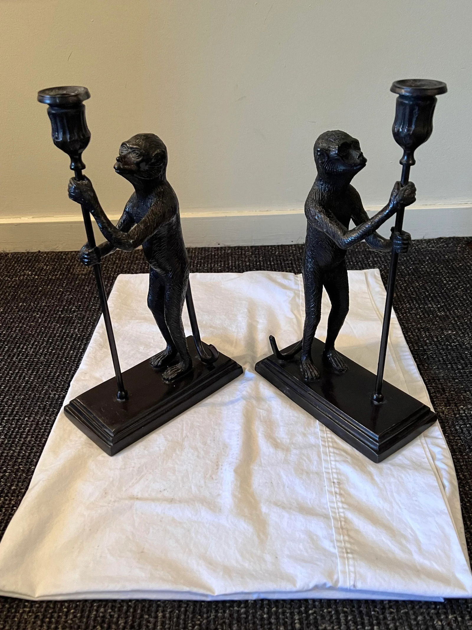 1990s Maitland-Smith Bronze Monkey Candle Holders- a Pair - 5