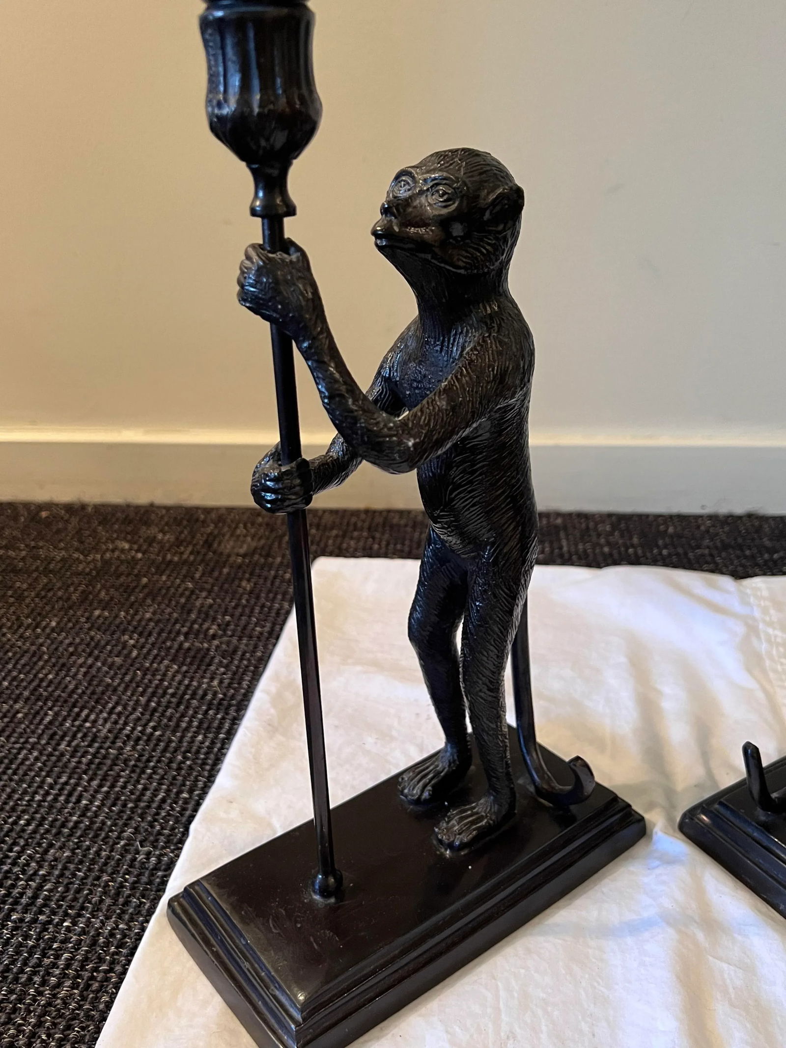 1990s Maitland-Smith Bronze Monkey Candle Holders- a Pair - 7