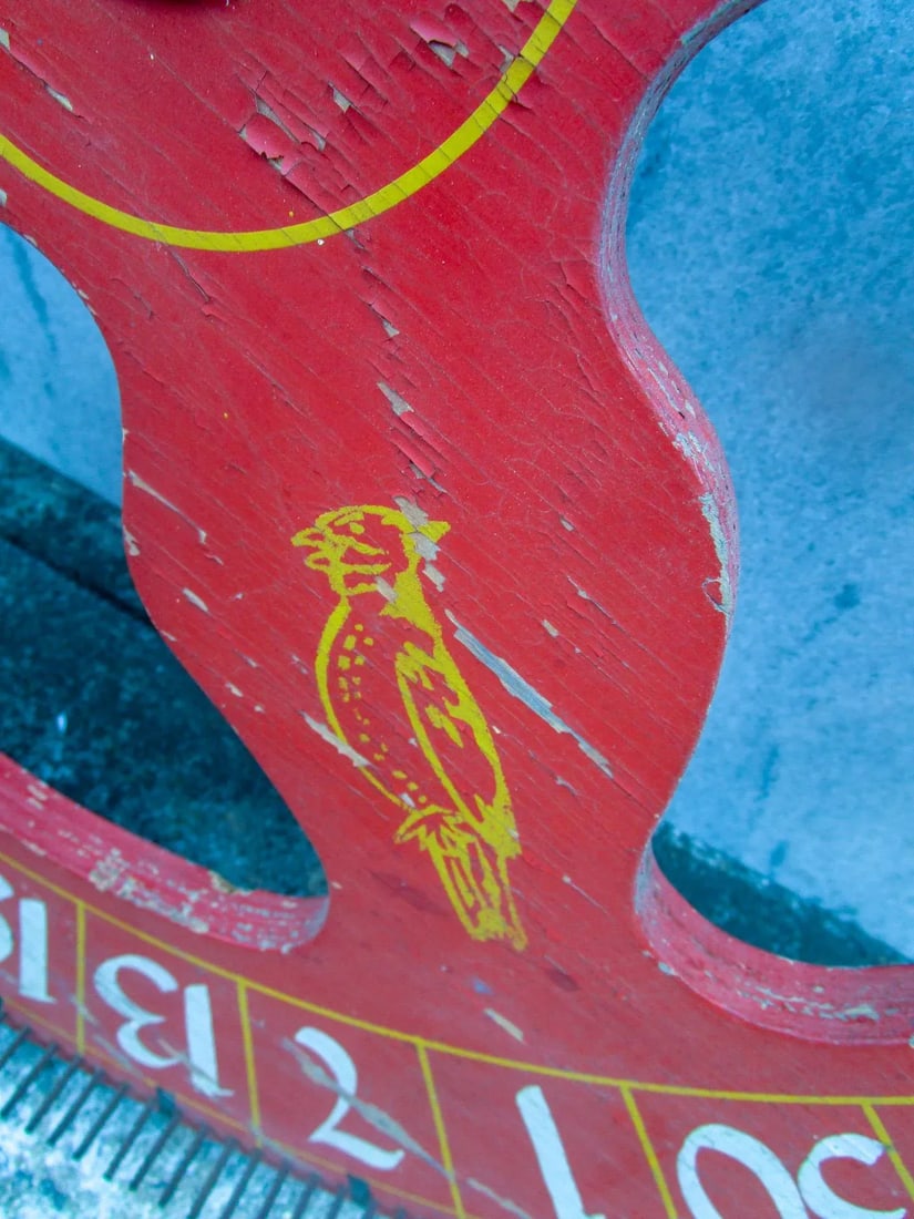 19thc Wooden Folk Art Gaming Wheel With Original Red Paint & Cardinal Design - 3