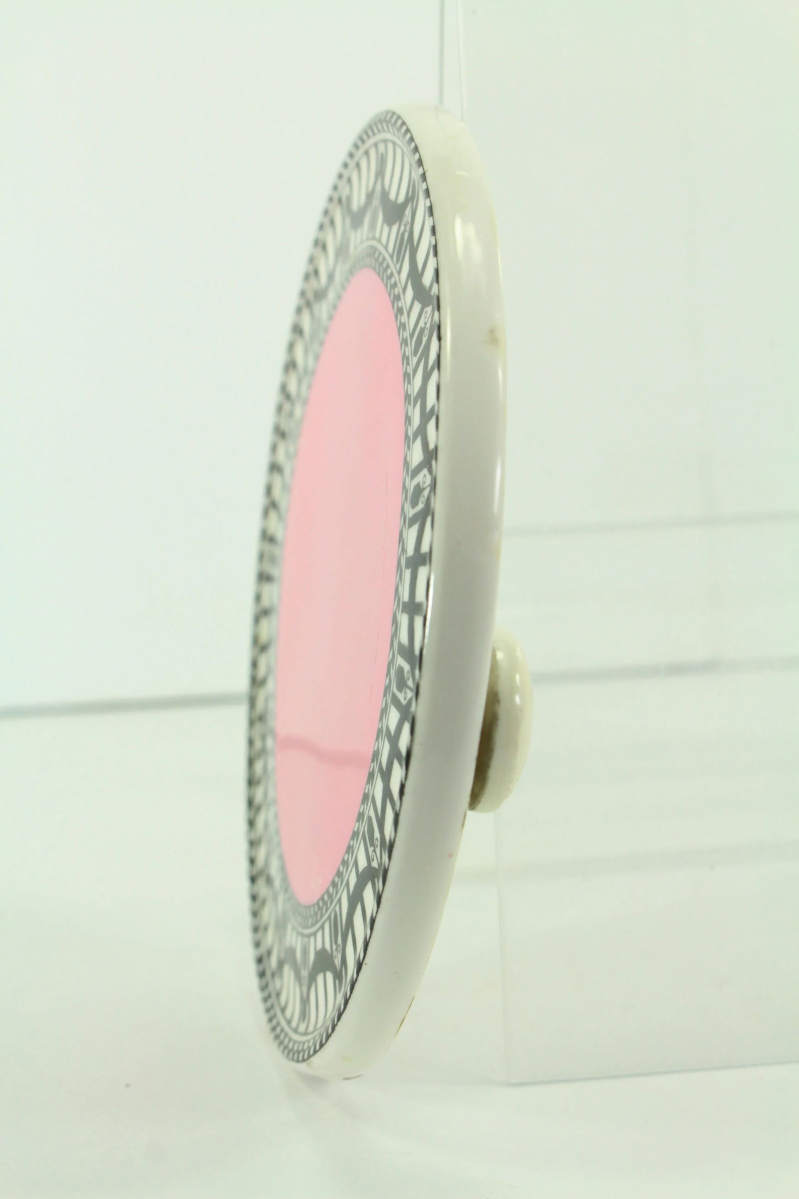 Dated 1918 Royal Worcester Trivet, Teapot Holder on Bun Feet Pink & Black Rare - 5