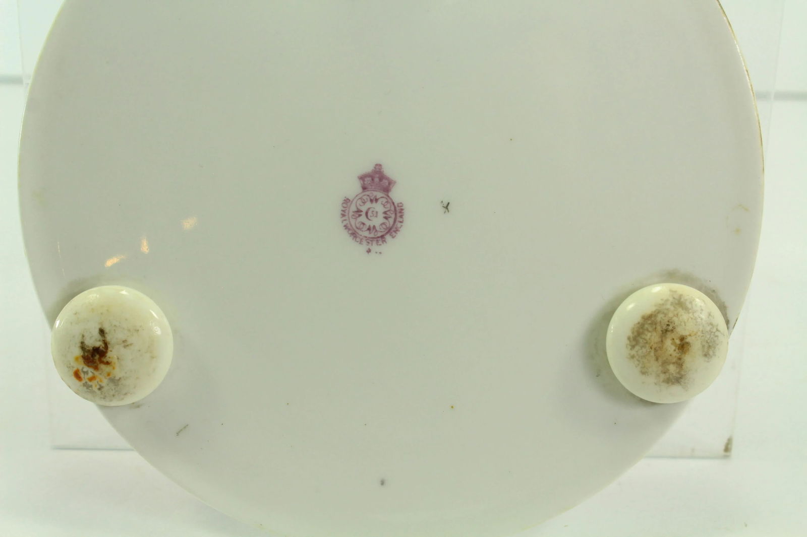 Dated 1918 Royal Worcester Trivet, Teapot Holder on Bun Feet Pink & Black Rare - 9