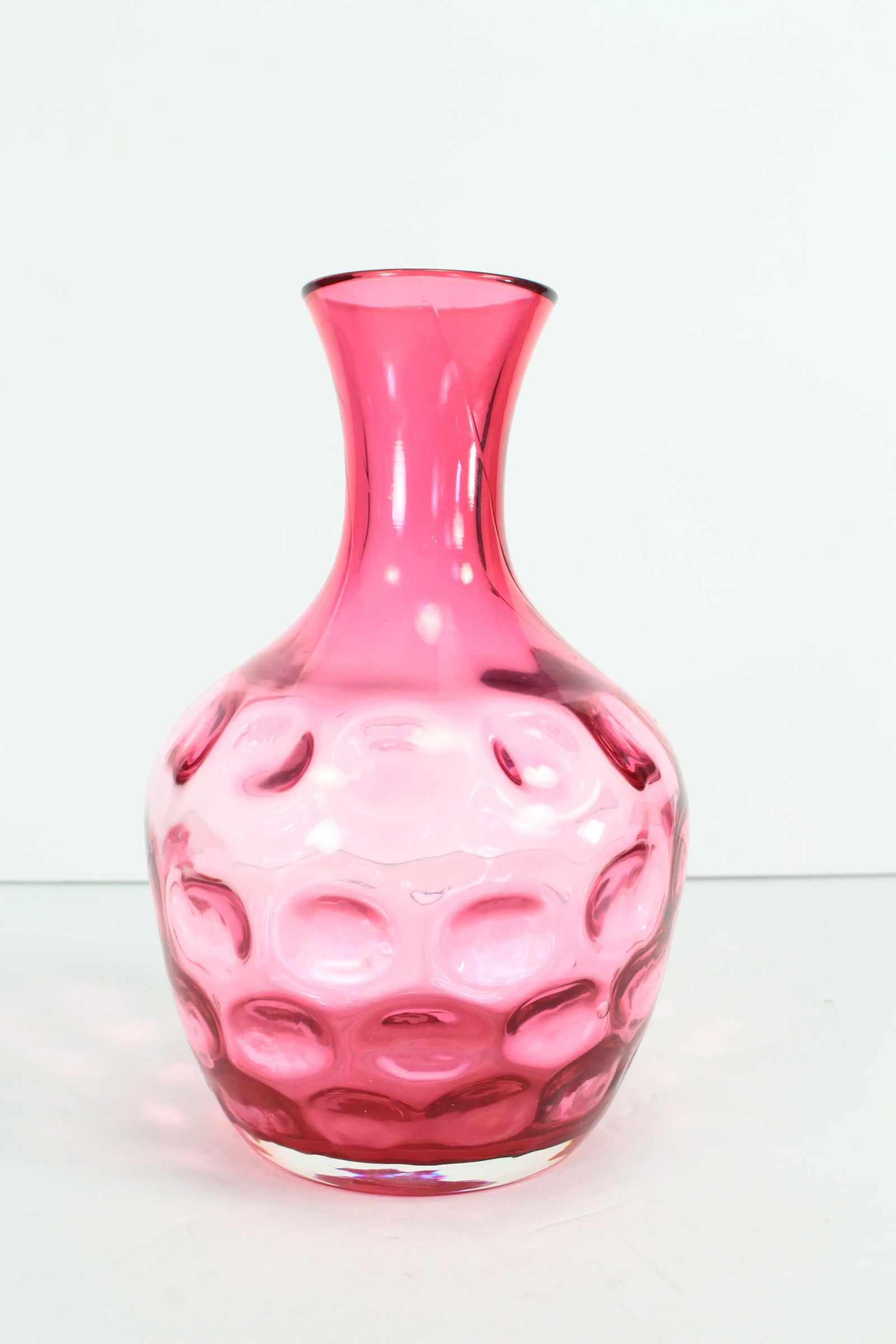 Early 20th Century Cranberry Glass Thumbprint Coin Dot Barber Bottle Water Carafe Decanter Vase - 2