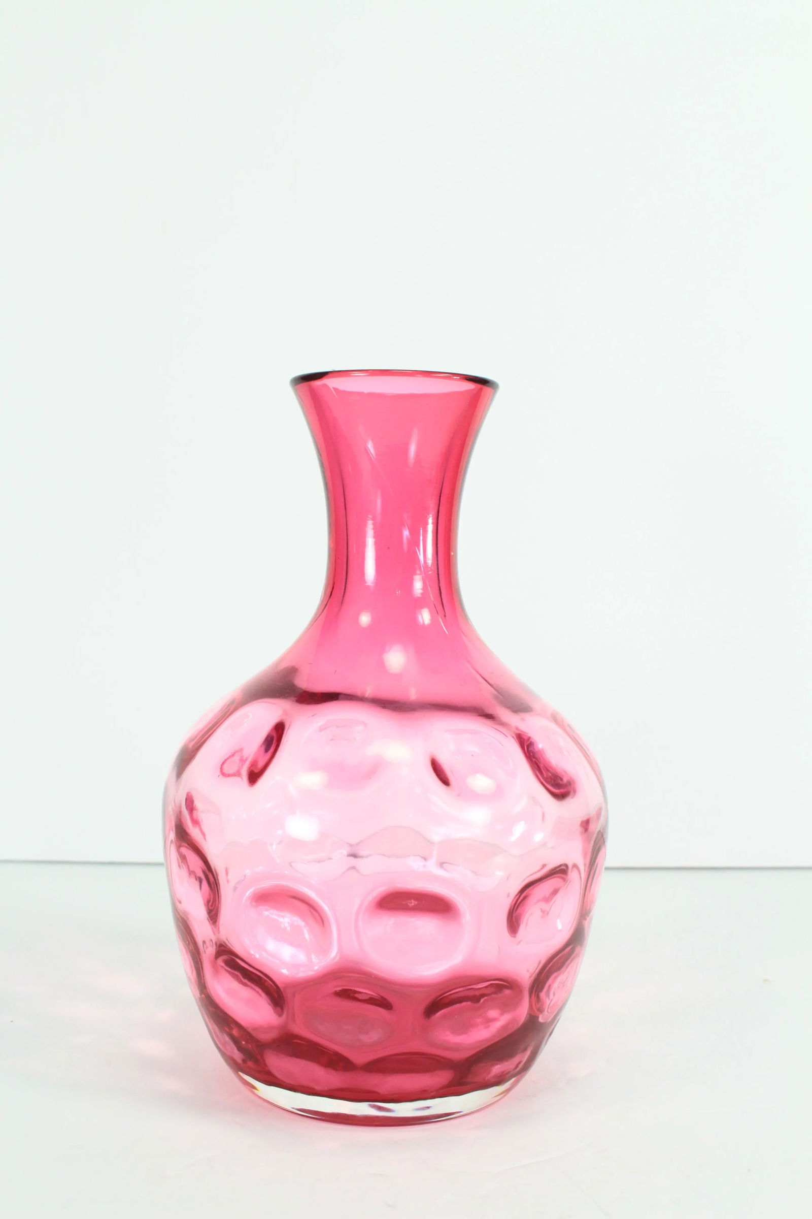 Early 20th Century Cranberry Glass Thumbprint Coin Dot Barber Bottle Water Carafe Decanter Vase - 3