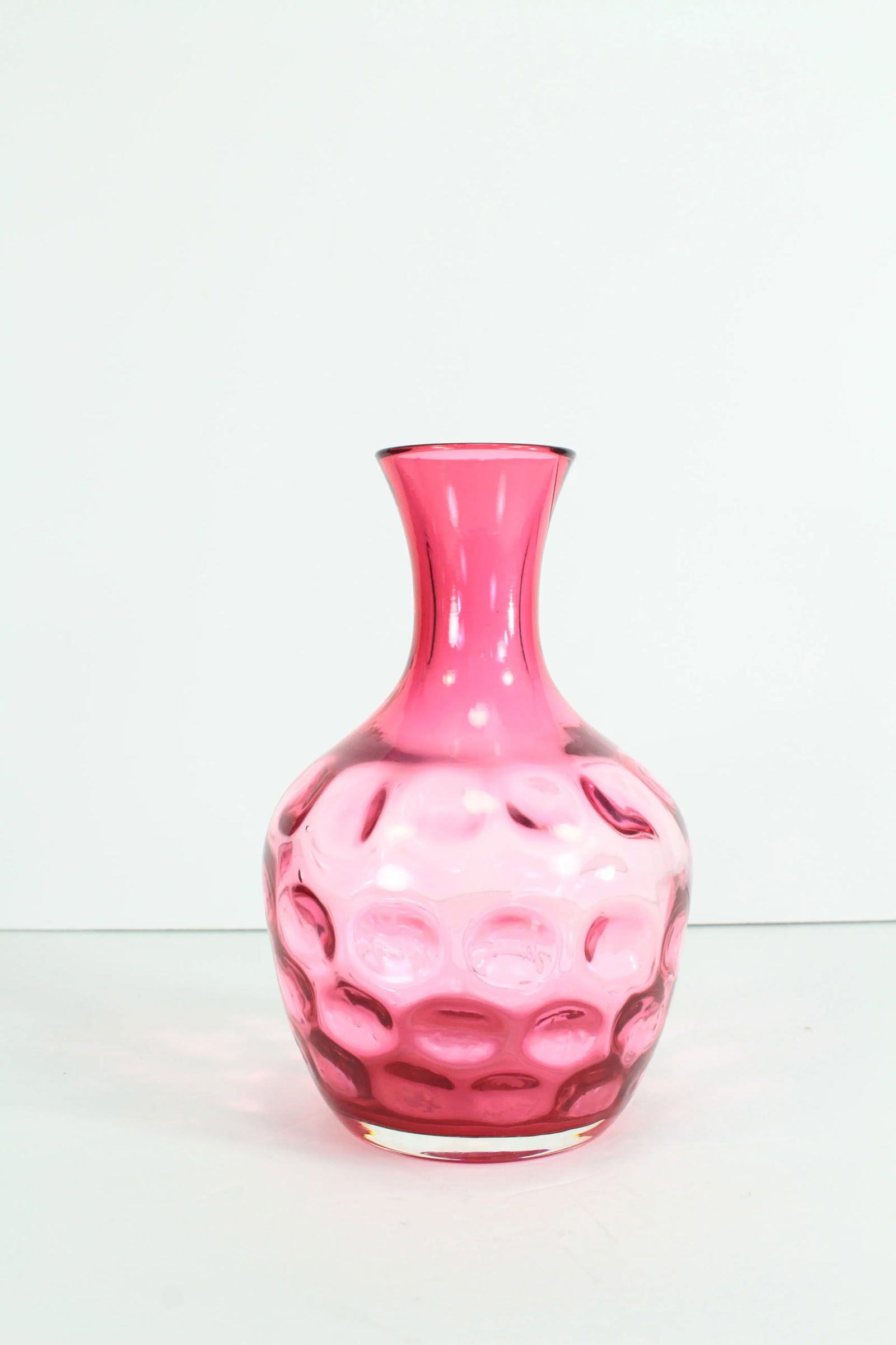 Early 20th Century Cranberry Glass Thumbprint Coin Dot Barber Bottle Water Carafe Decanter Vase - 4
