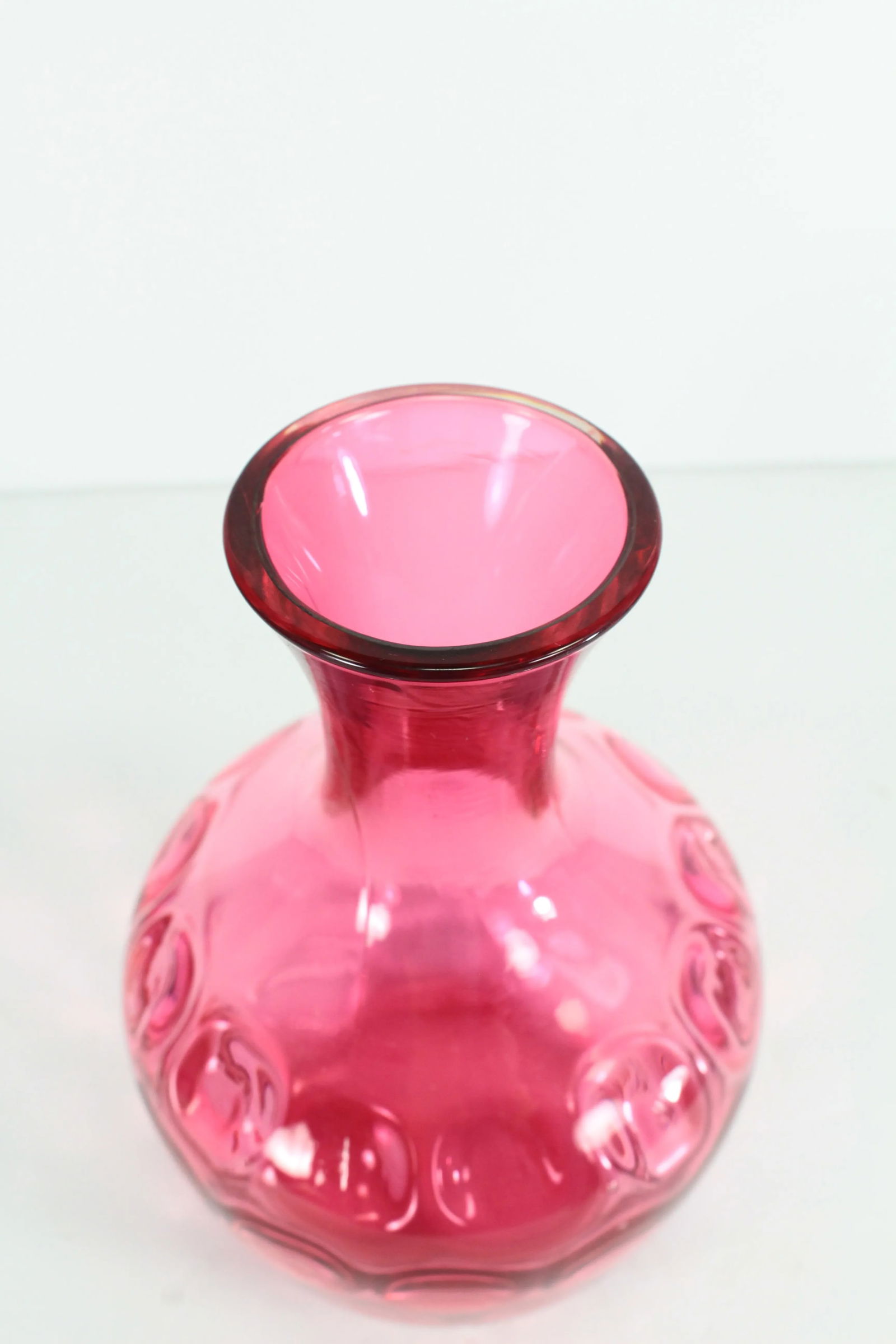 Early 20th Century Cranberry Glass Thumbprint Coin Dot Barber Bottle Water Carafe Decanter Vase - 5
