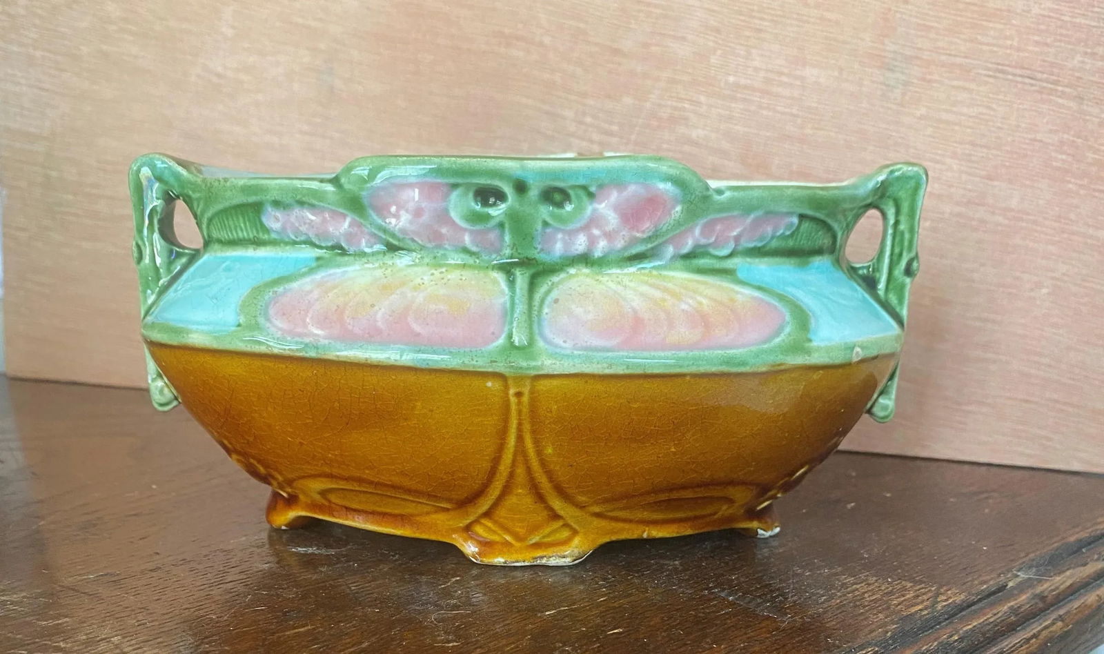 Early 20th Century Majolica Brown, Turquoise and Pink Sugar Bowl - 12