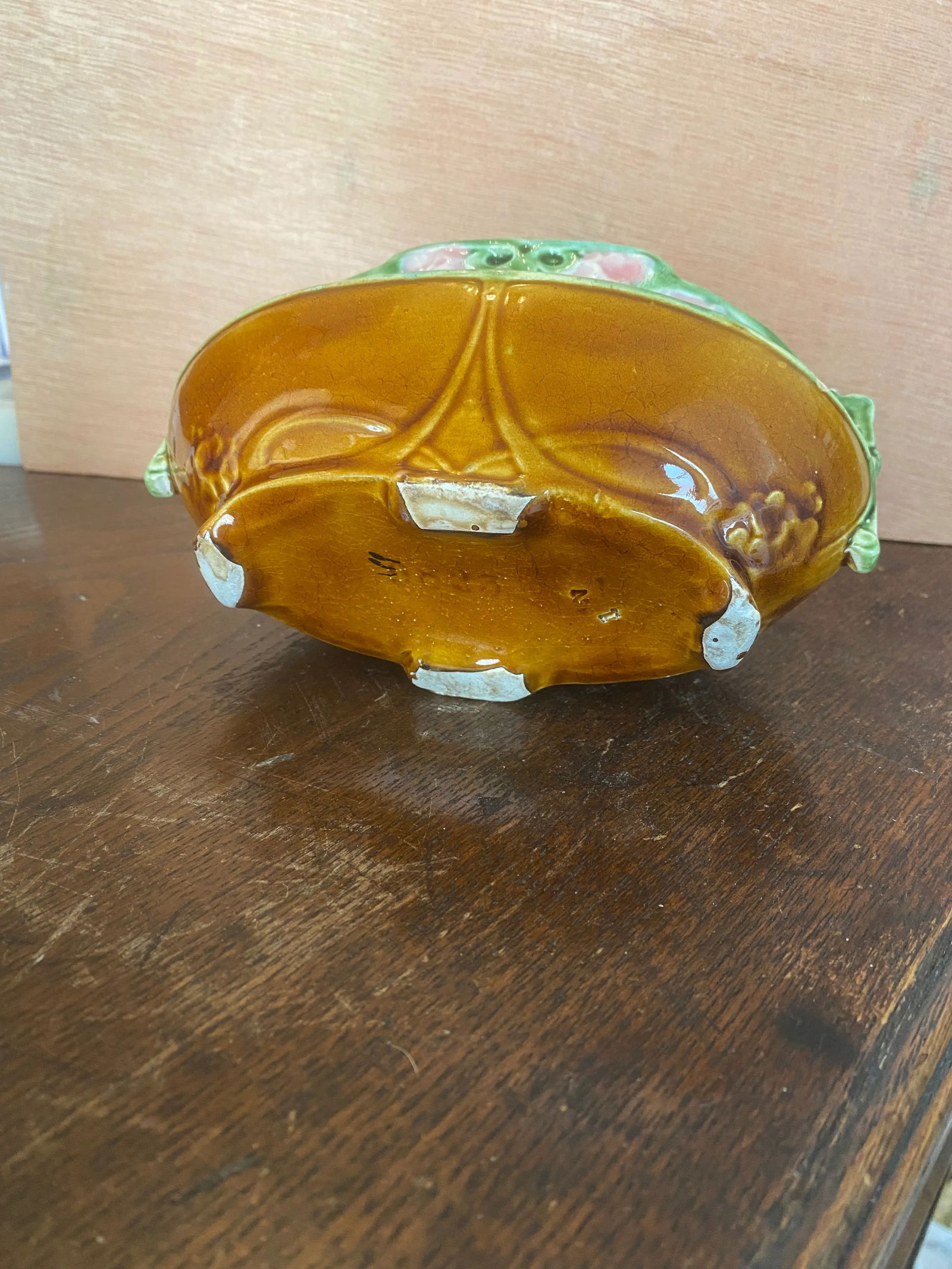 Early 20th Century Majolica Brown, Turquoise and Pink Sugar Bowl - 5