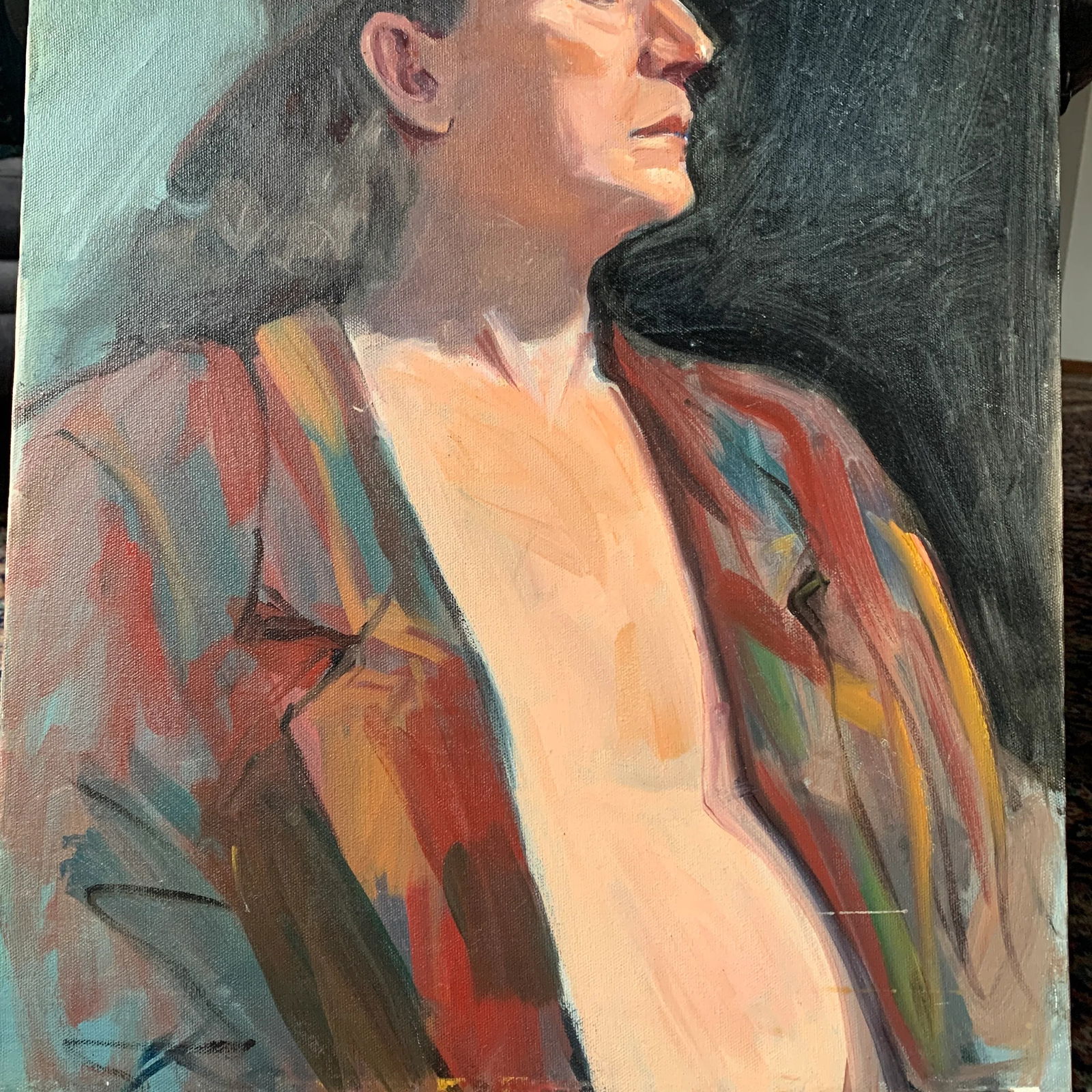 Vintage Modern Realist Signed Portrait Painting of a Woman Wearing a Hat - 10