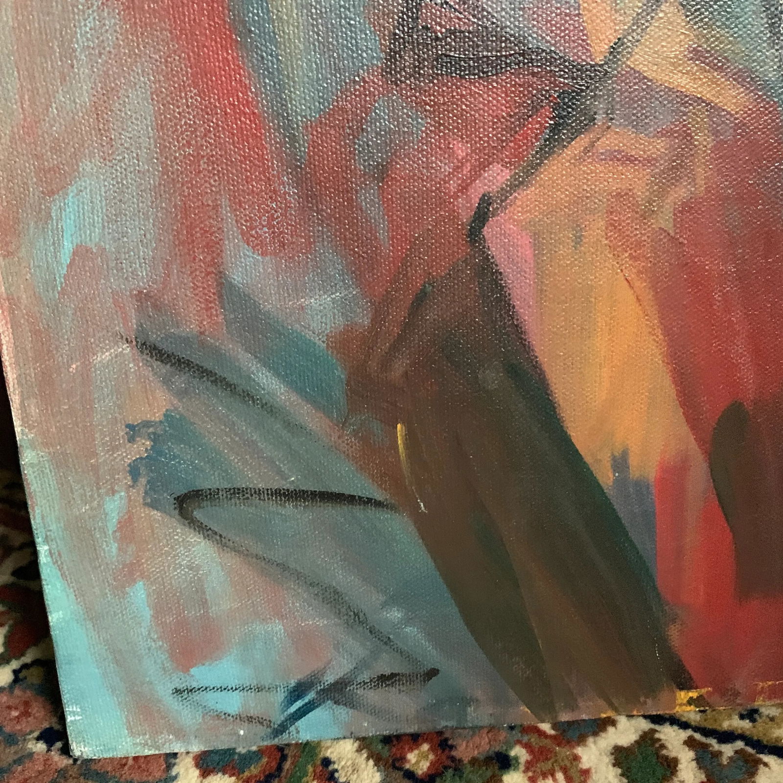 Vintage Modern Realist Signed Portrait Painting of a Woman Wearing a Hat - 7