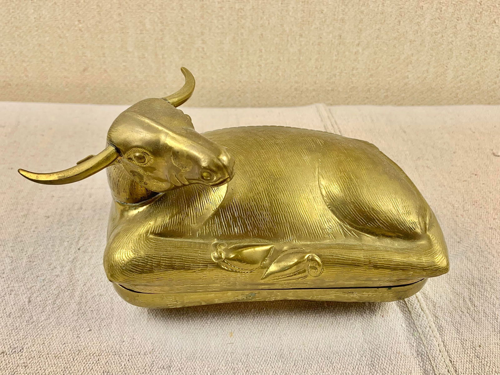 Vintage Brass Bull Repousse Box - 12