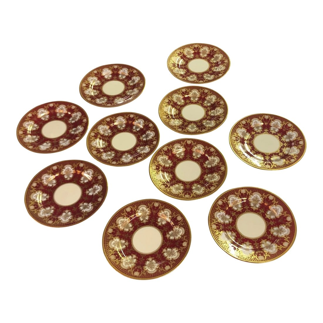 Circa 1902 Copeland Gold and Red Decorative Plates- Set of 10 (1 of 9)