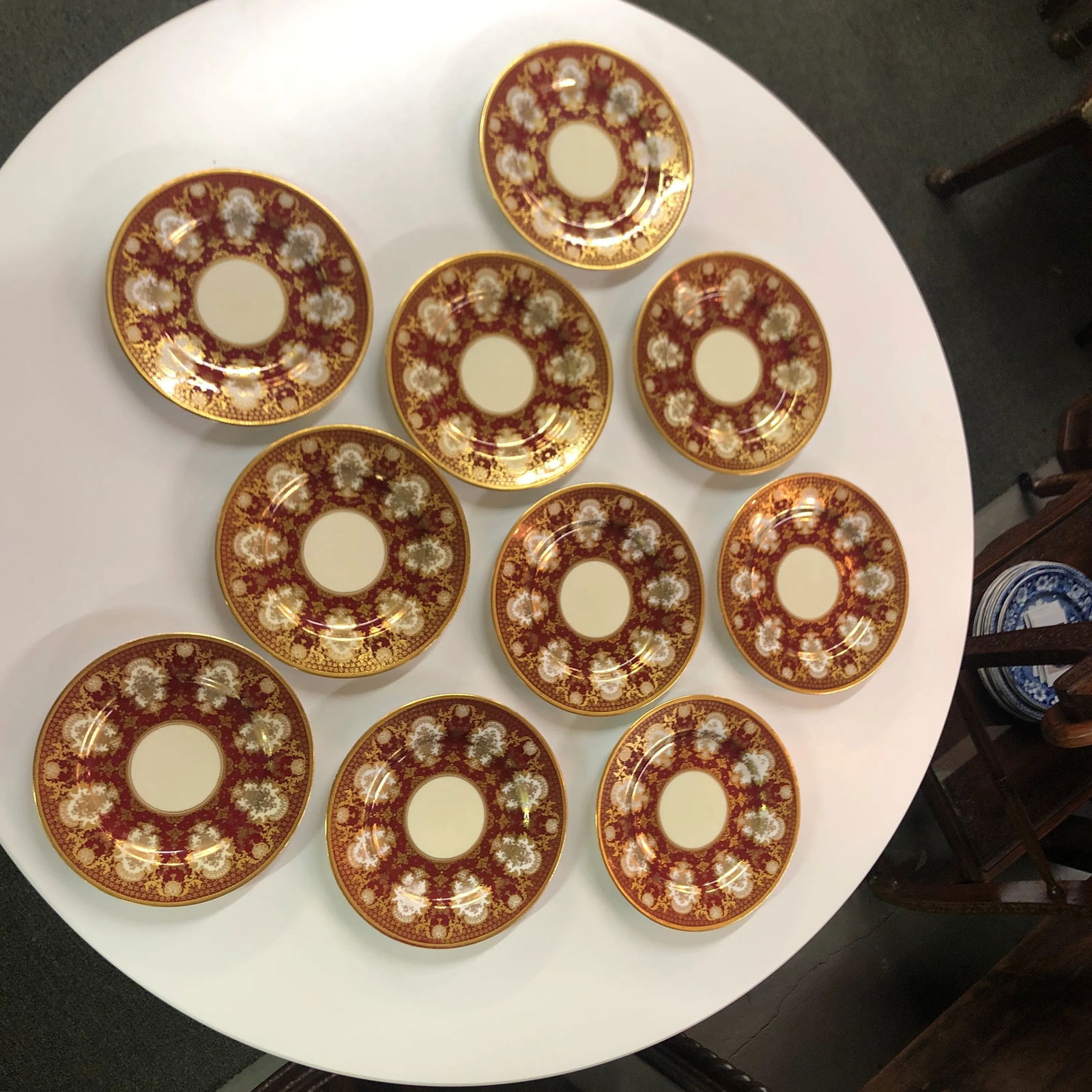 Circa 1902 Copeland Gold and Red Decorative Plates- Set of 10 - 8