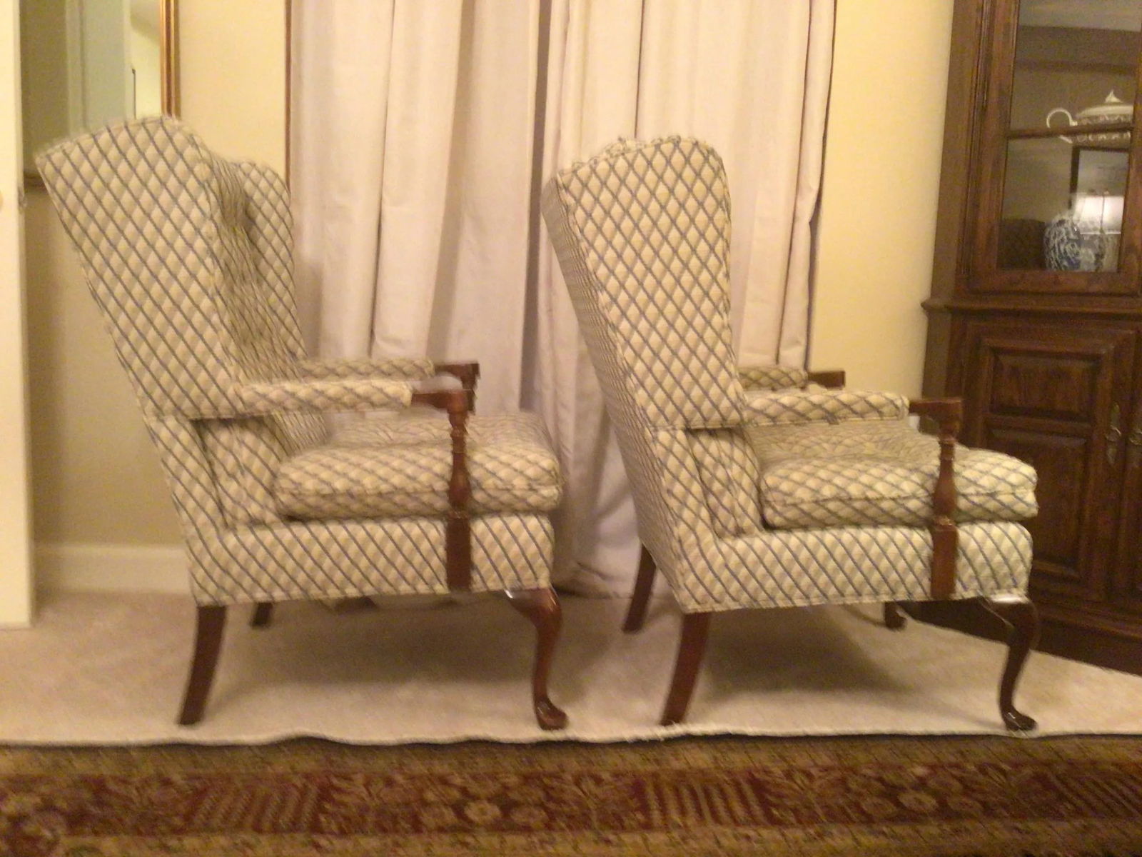 Vintage Ethan Allen Open-Arm Wingback Chairs - a Pair - 4