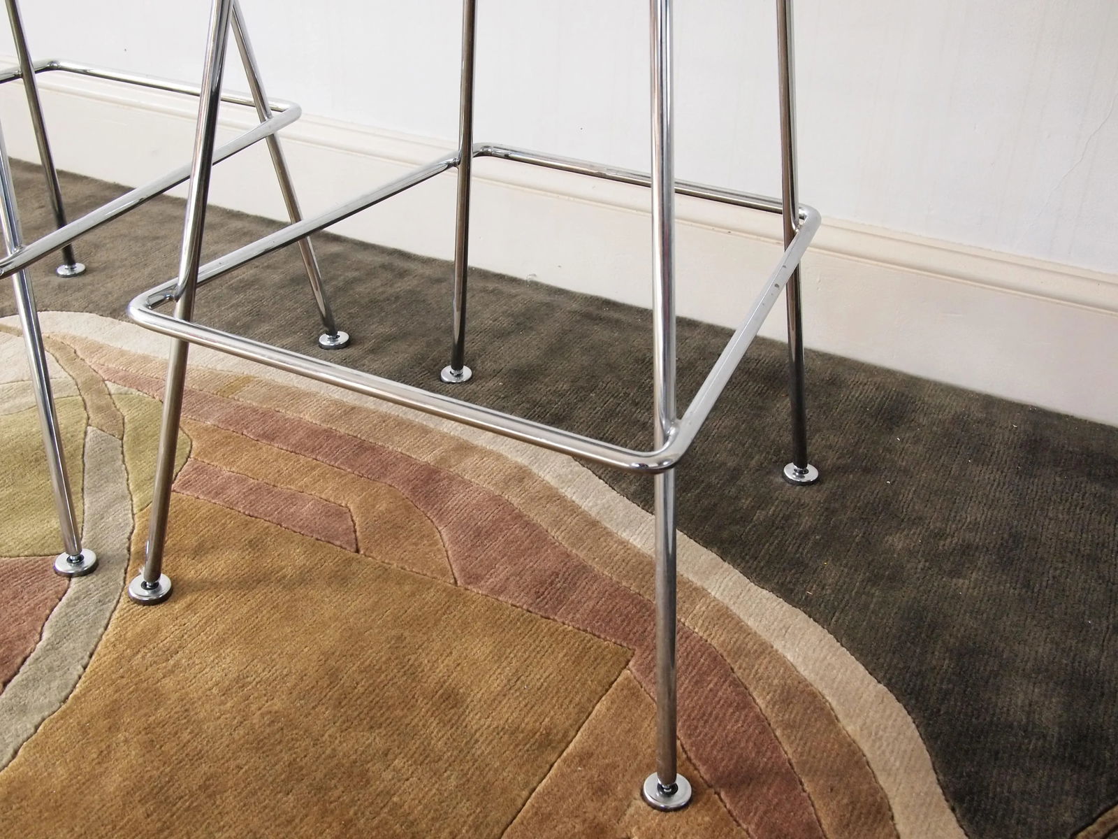 Late 20th Century Knoll Harry Bertoia Barstools in Chrome with Fabric Seat Pads - a Pair - 10