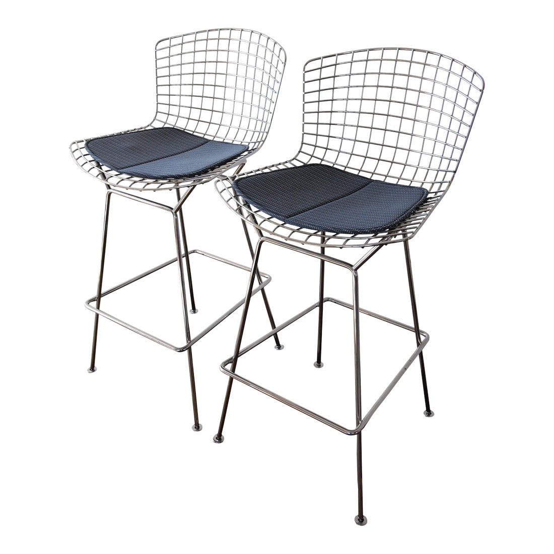 Late 20th Century Knoll Harry Bertoia Barstools in Chrome with Fabric Seat Pads - a Pair (1 of 13)