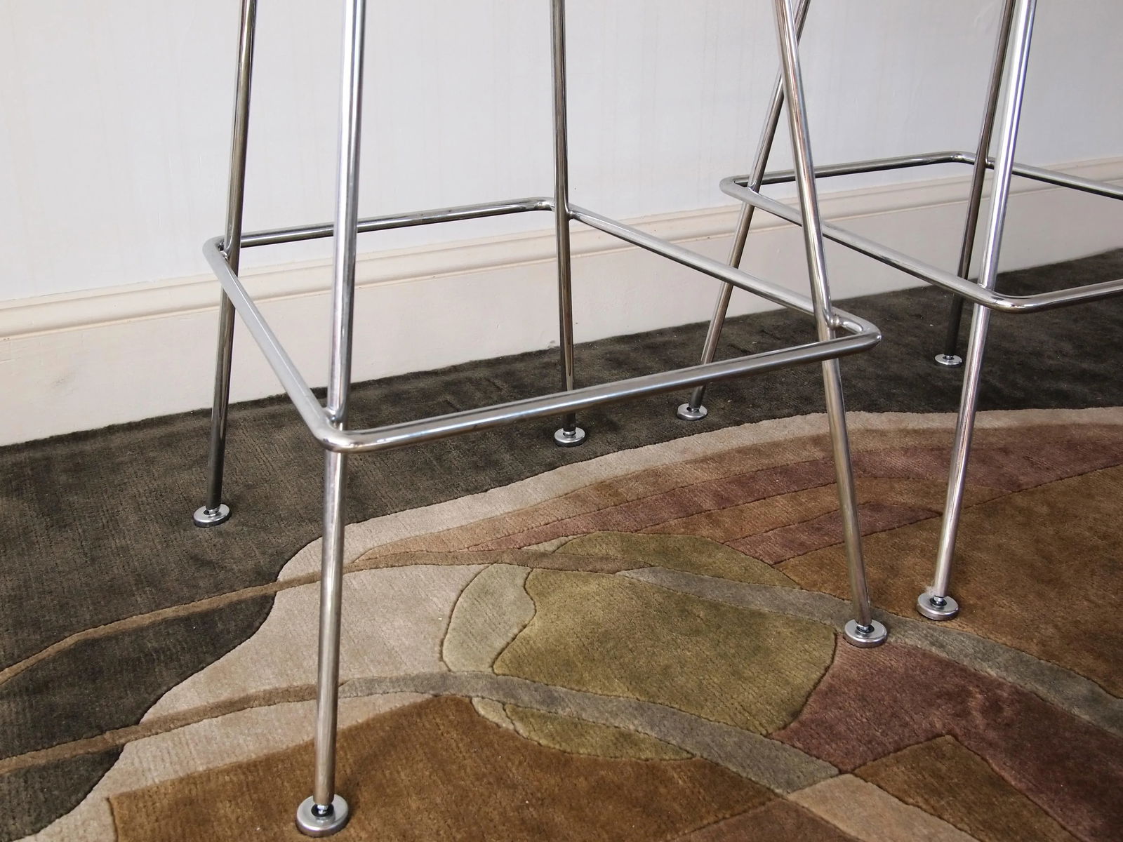 Late 20th Century Knoll Harry Bertoia Barstools in Chrome with Fabric Seat Pads - a Pair - 9