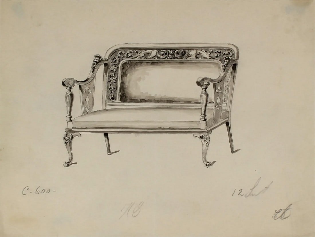 Study of a Settee, Ink and Graphite, Circa 1920s (1 of 2)