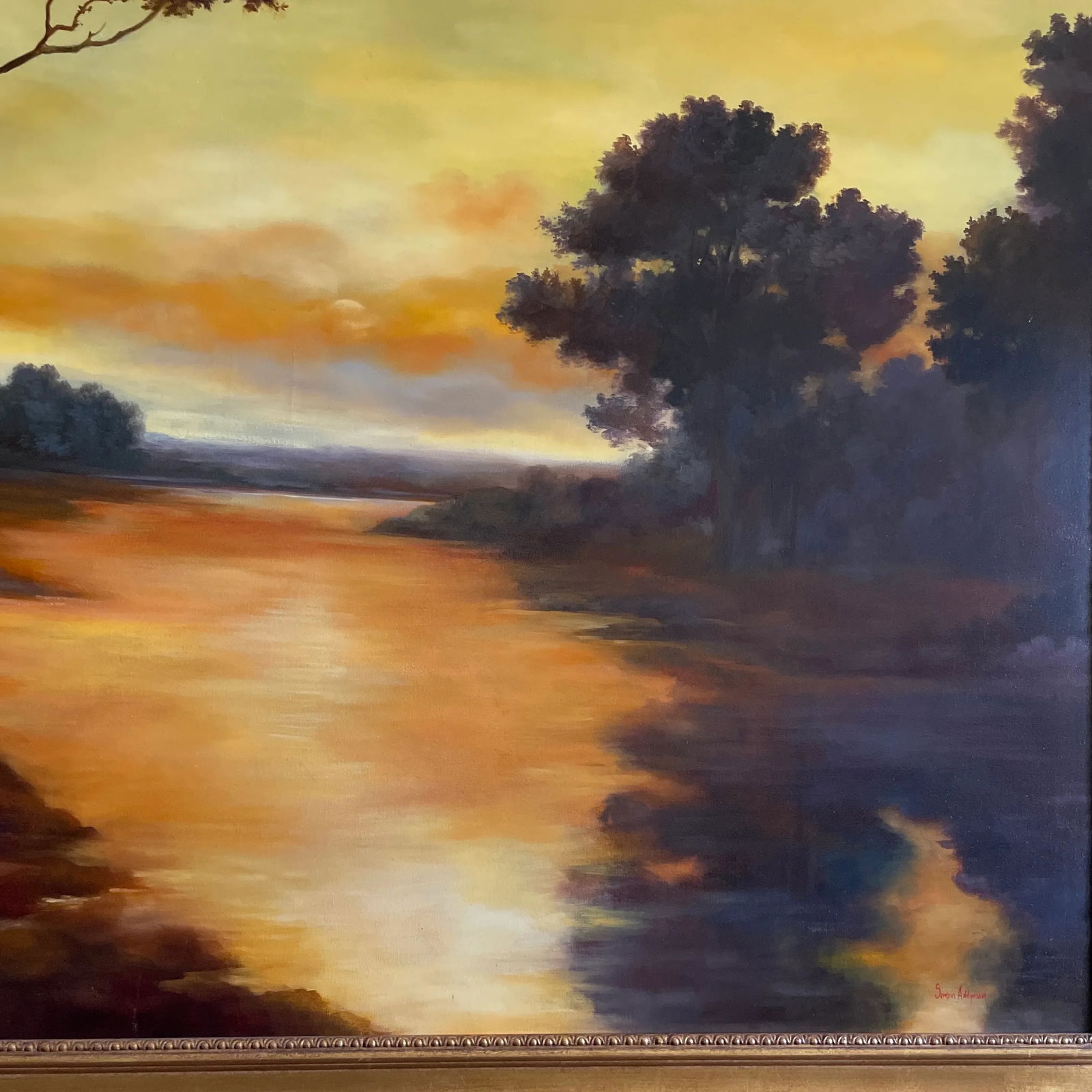 Vintage Barbizon School Style Landscape Oil Painting by Simon Addyman, Framed - 10