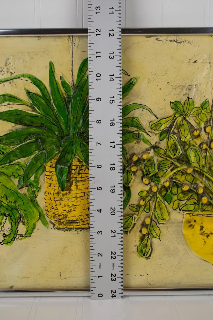 1975 Nancy Potter Contemporary Signed Textural Still Life Painting of Three Hanging Plants - 10