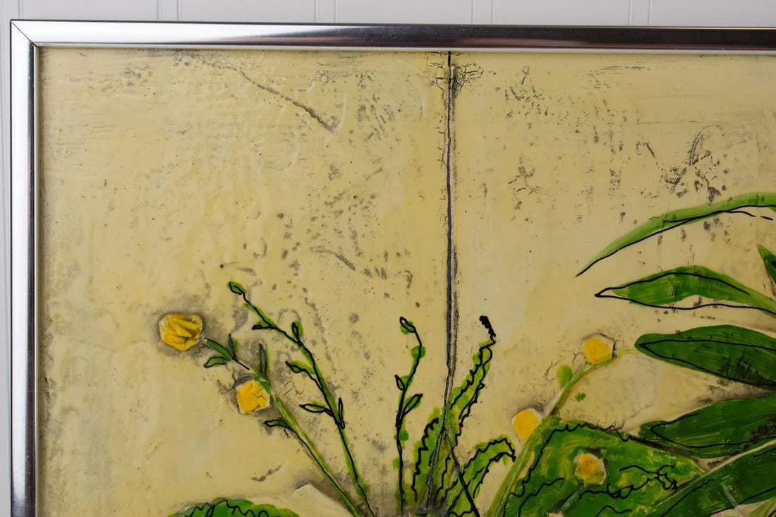 1975 Nancy Potter Contemporary Signed Textural Still Life Painting of Three Hanging Plants - 4