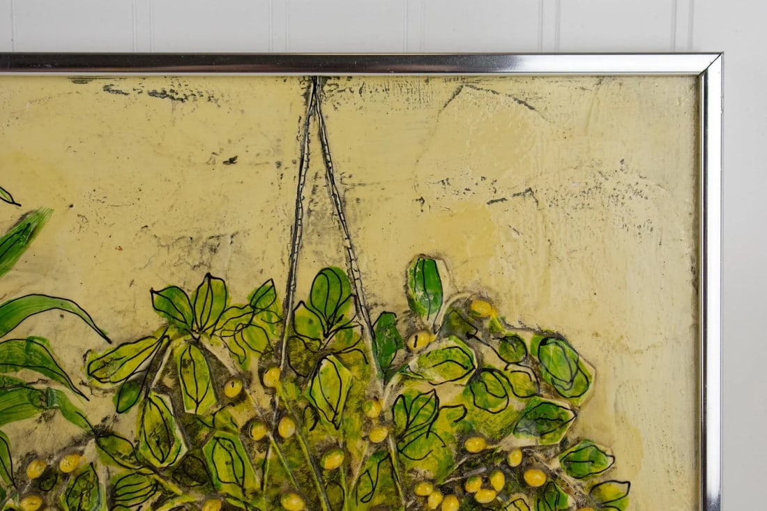 1975 Nancy Potter Contemporary Signed Textural Still Life Painting of Three Hanging Plants - 5