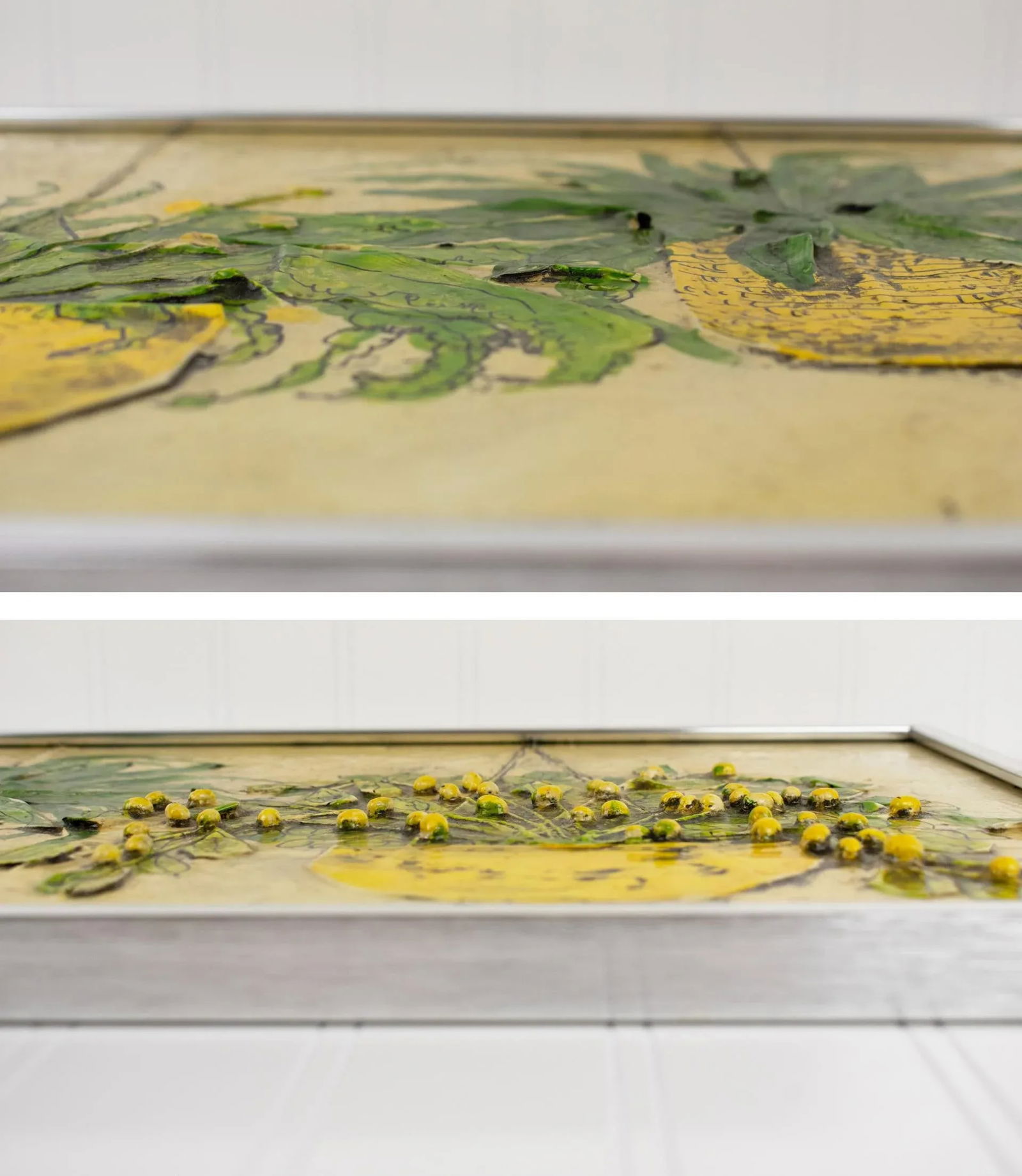 1975 Nancy Potter Contemporary Signed Textural Still Life Painting of Three Hanging Plants - 8